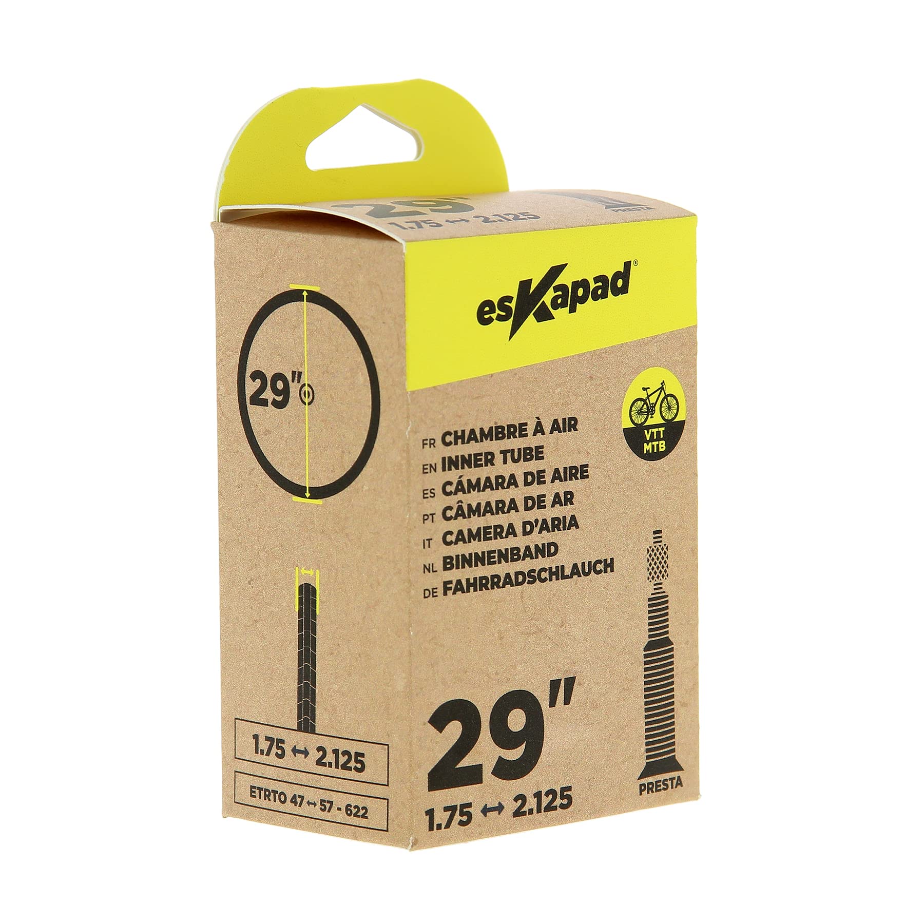 esKapad MTB Inner Tube 29 Inches x 1.75 to 2.125 Presta Valve 47/57-622 Unisex Adult, Black, 29 pouces x1,75 à 2,125 - Image 4