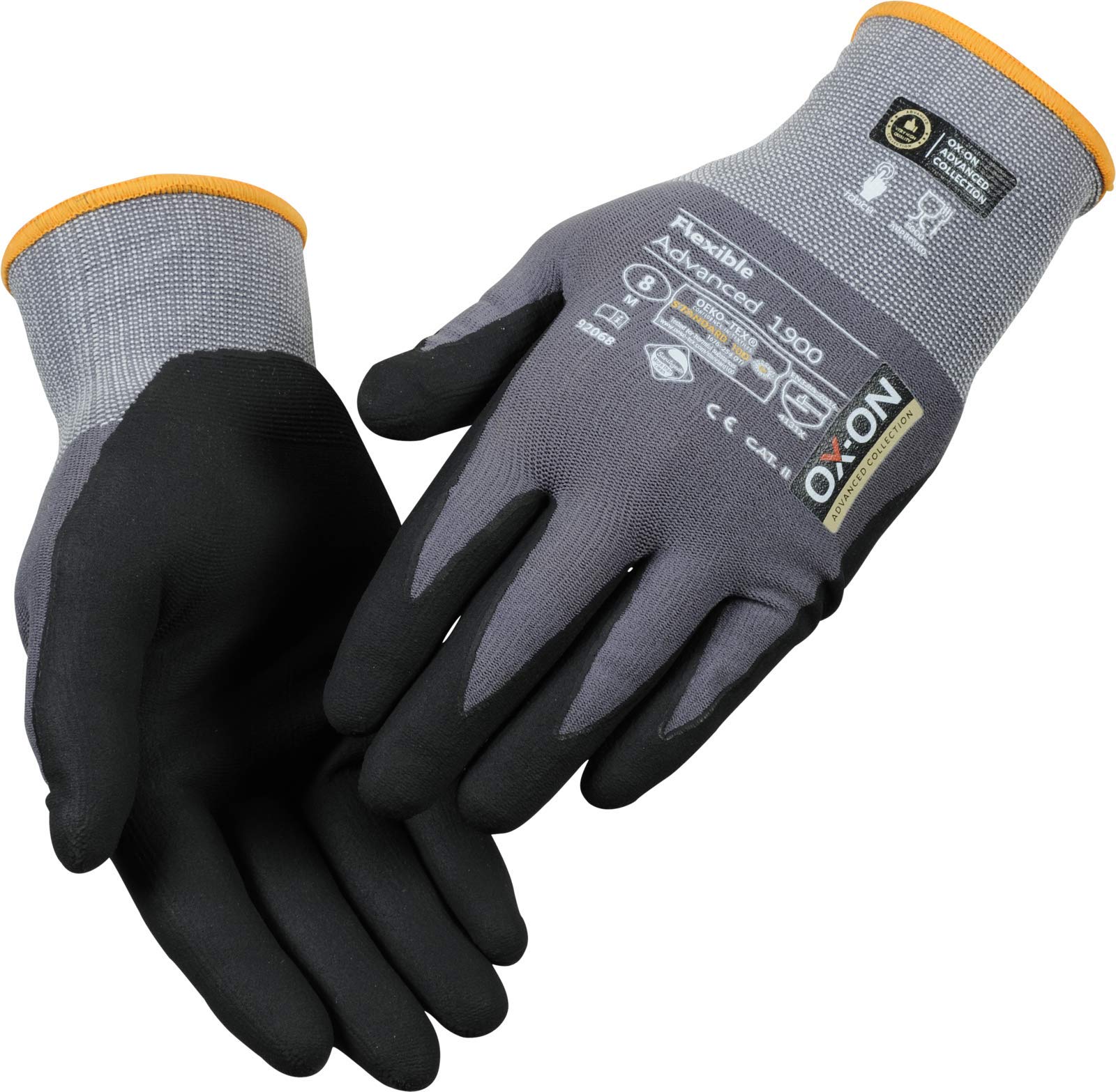 Guante OX-ON flexible Advanced 1900 - Guantes de montaje de nitrilo (talla 6-12, duraderos y aptos para pantalla táctil, ajuste perfecto (7/S)