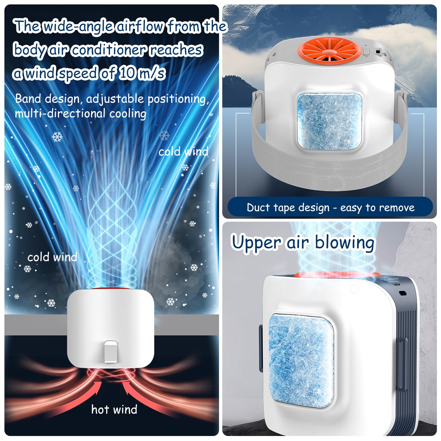 Ventilador de refrigeración de 3 vías para cintura/cuello/escritorio con placa de refrigeración Peltier 3 niveles de viento, carga USB, 8000 mAh, deportes al aire libre/trabajo, potente y