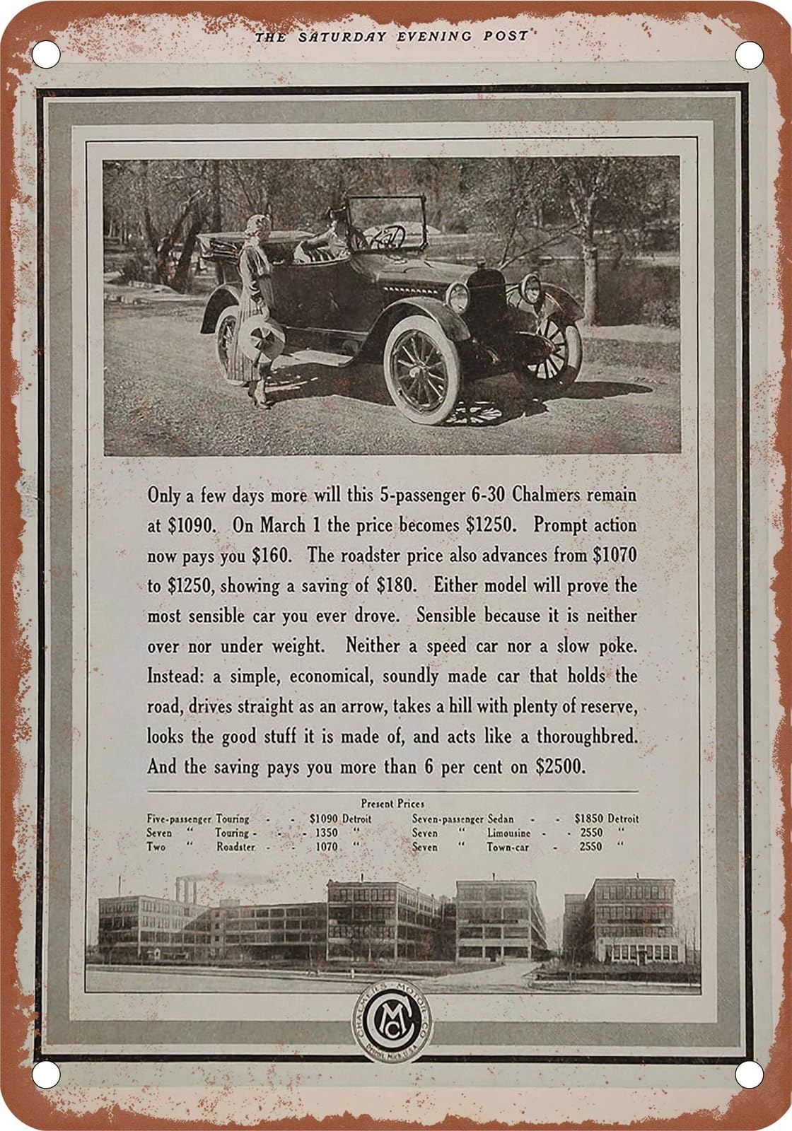 Miaomansenstore Metal Sign - 1917 Chalmers Vintage Ad 01 - Old Retro Rusty Look Home Decor