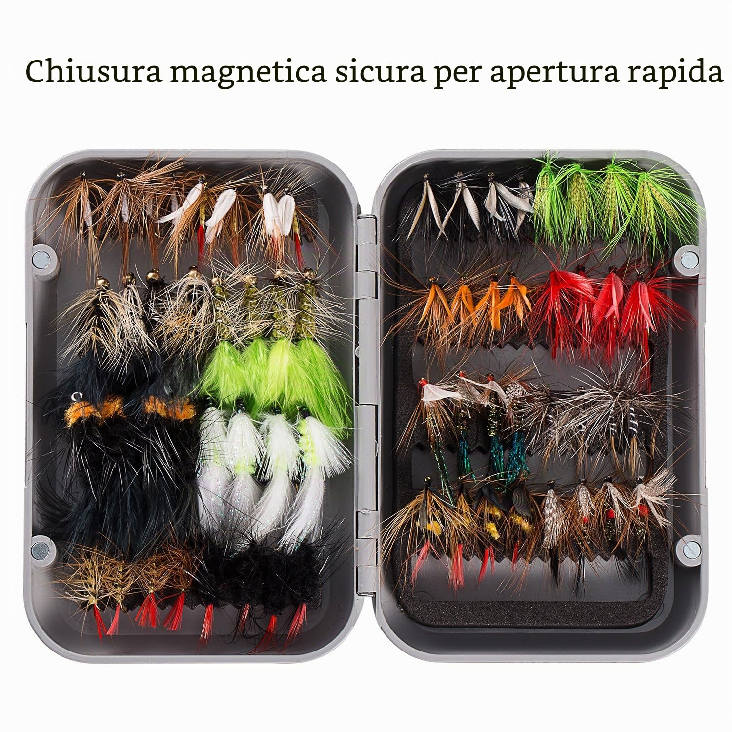 Bassdash Pesca Mosche Artificiali Esche Set Fly Fishing Flies Kit Assortimento di Mosche Trota Bass Fishing con Fly Box