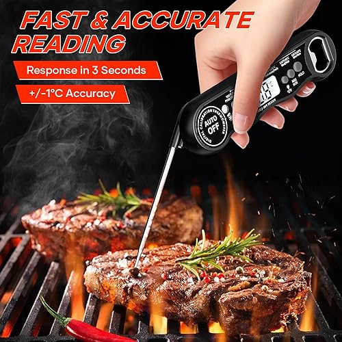 Miniatura 2 de Termómetro digital de lectura instantánea para cocinar y asar a la parrilla, termómetro de alimentos de cocina con sonda plegable, pantalla de