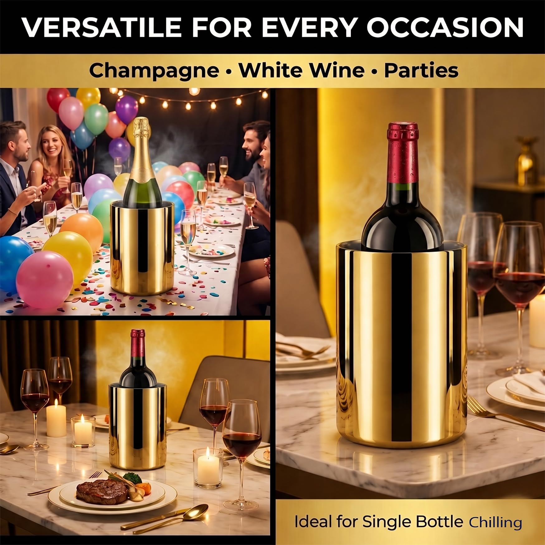 Gold Wine Chiller Bucket for 750 mL Bottles, Double Wall — Amazon image 6