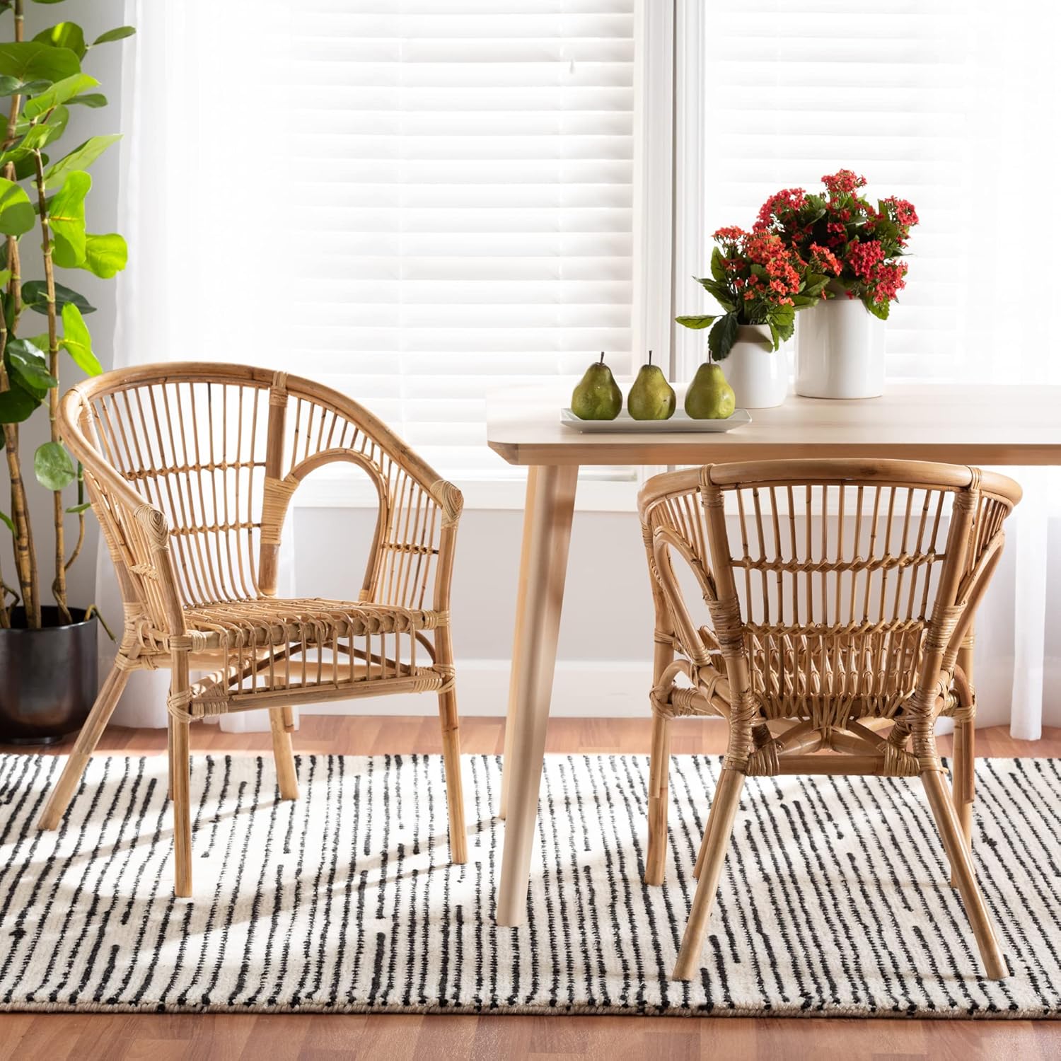 Bali & pari Alleta Modern Bohemian Natural Rattan 2-Piece Dining Chair Set