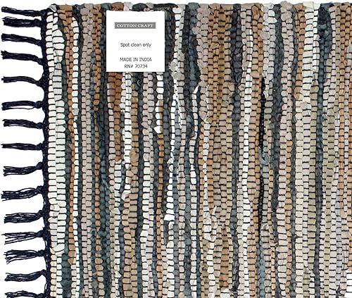 Miniatura 8 de COTTON CRAFT Leather Chindi - Alfombra decorativa rústica bohemia de estilo rústico, tejida a mano, reversible, de piel reciclada, para entrada,