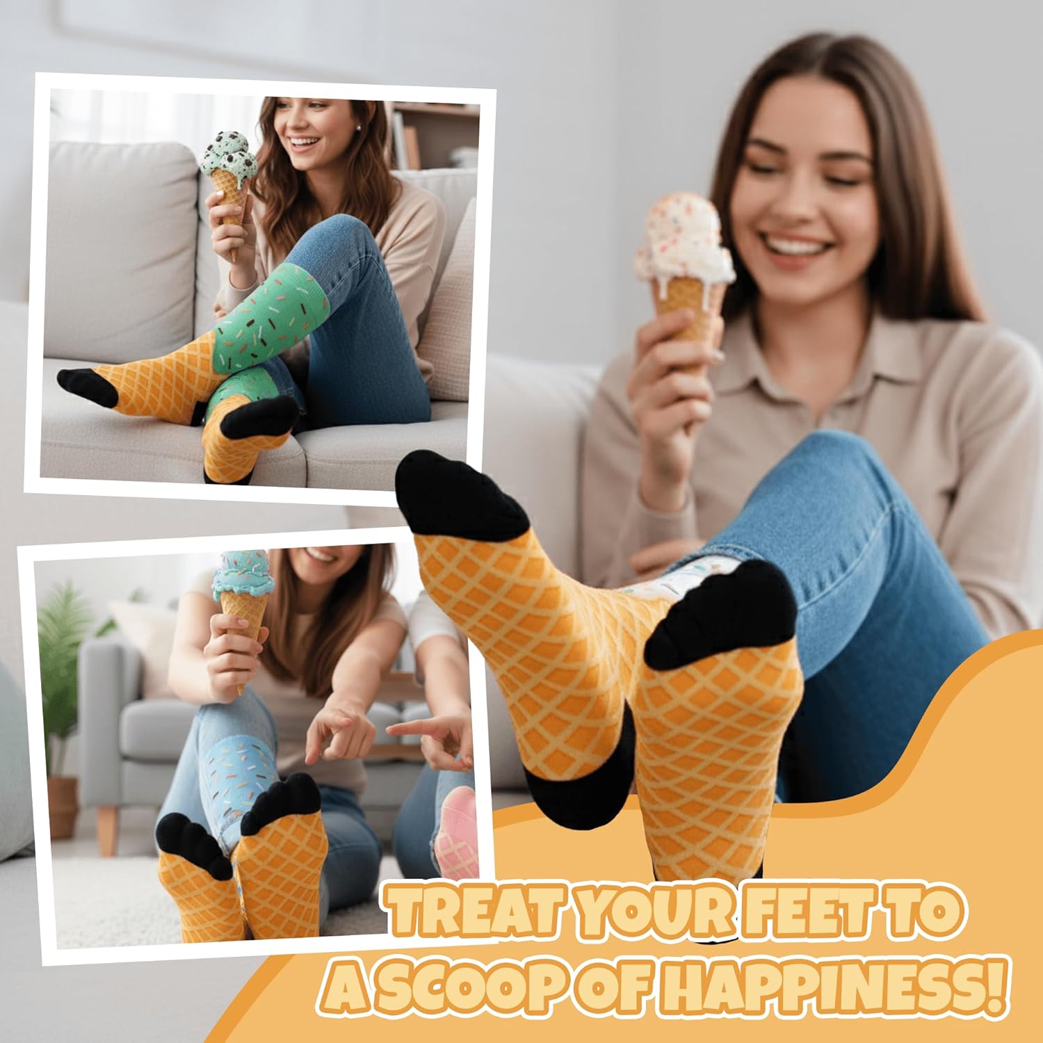 Ice Cream Print Socks for Women Men Funny Novelty Crew Socks Cute Foodie Gift Idea - Image 2