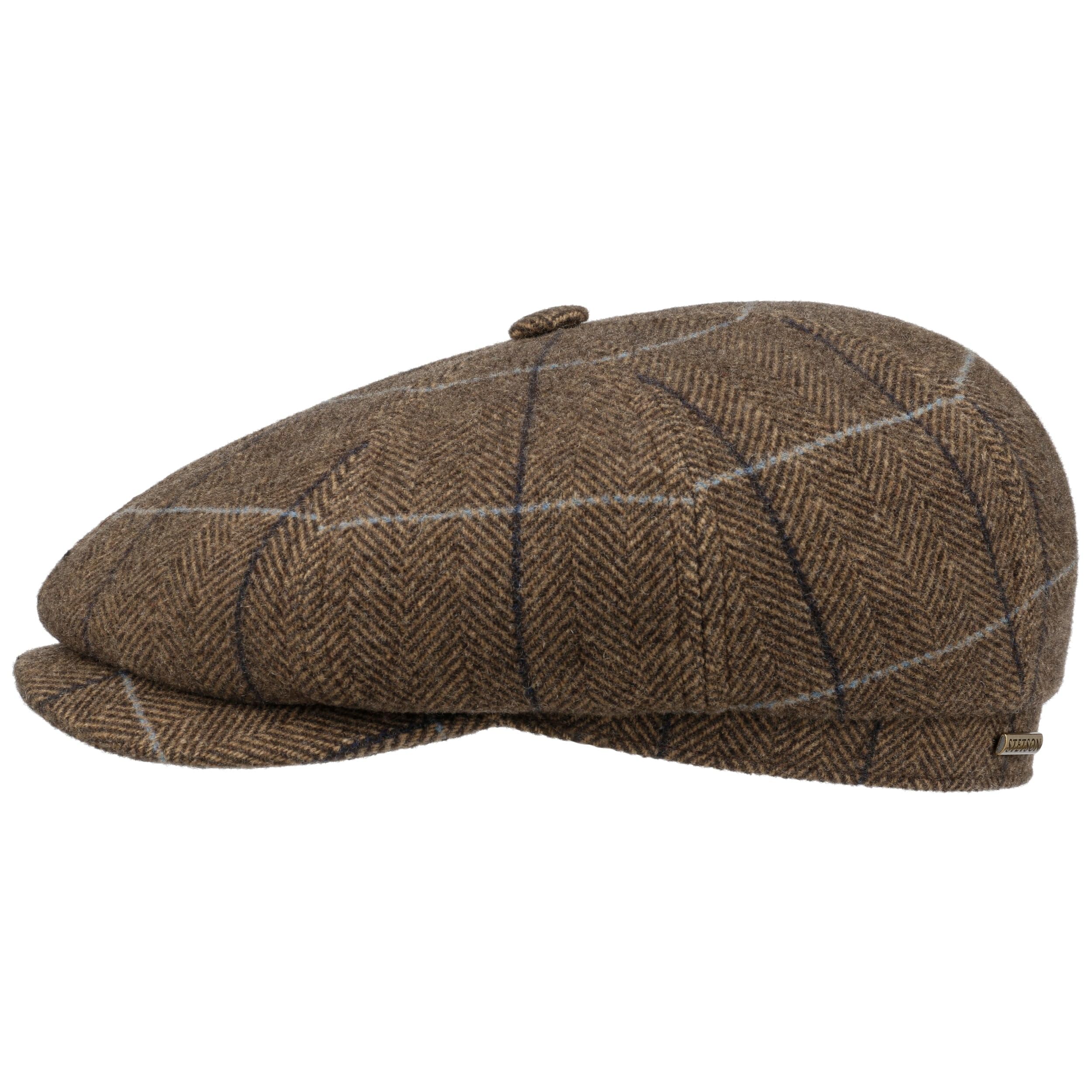 Stetson Hatteras Gallanger Flat Cap Wool Herringbone Pattern Made in EU Unisex Autumn Winter Beige-Brown