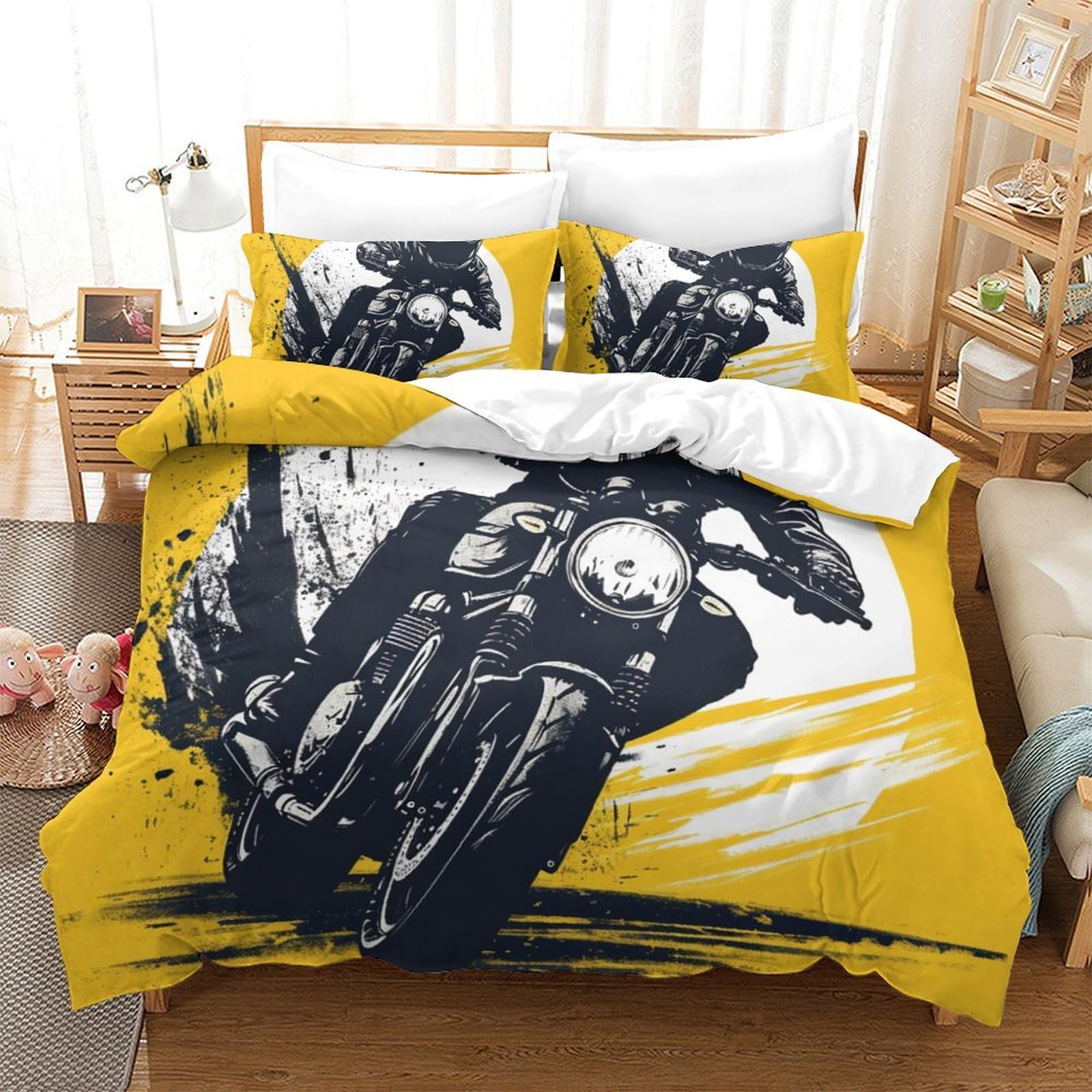 Housse de couette moto 3D Super King 260x220cm respirante avec taie d'oreiller