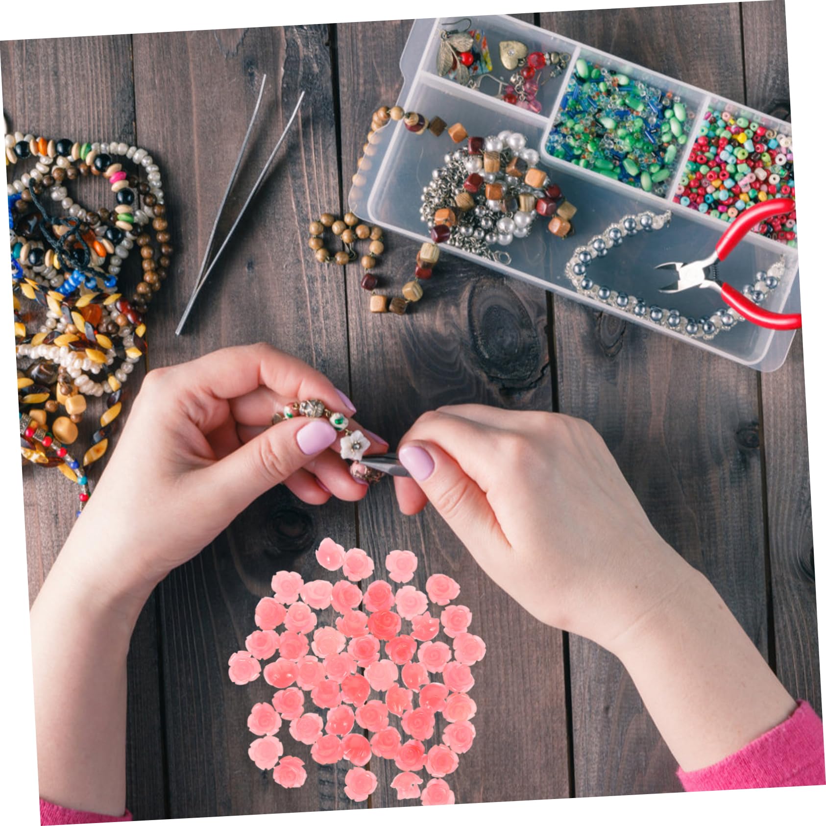DOITOOL Abalorios De Rosa Sueltos Shell Rosa Para Joyería Diy Para Collares Artesanales 50 Piezas*4