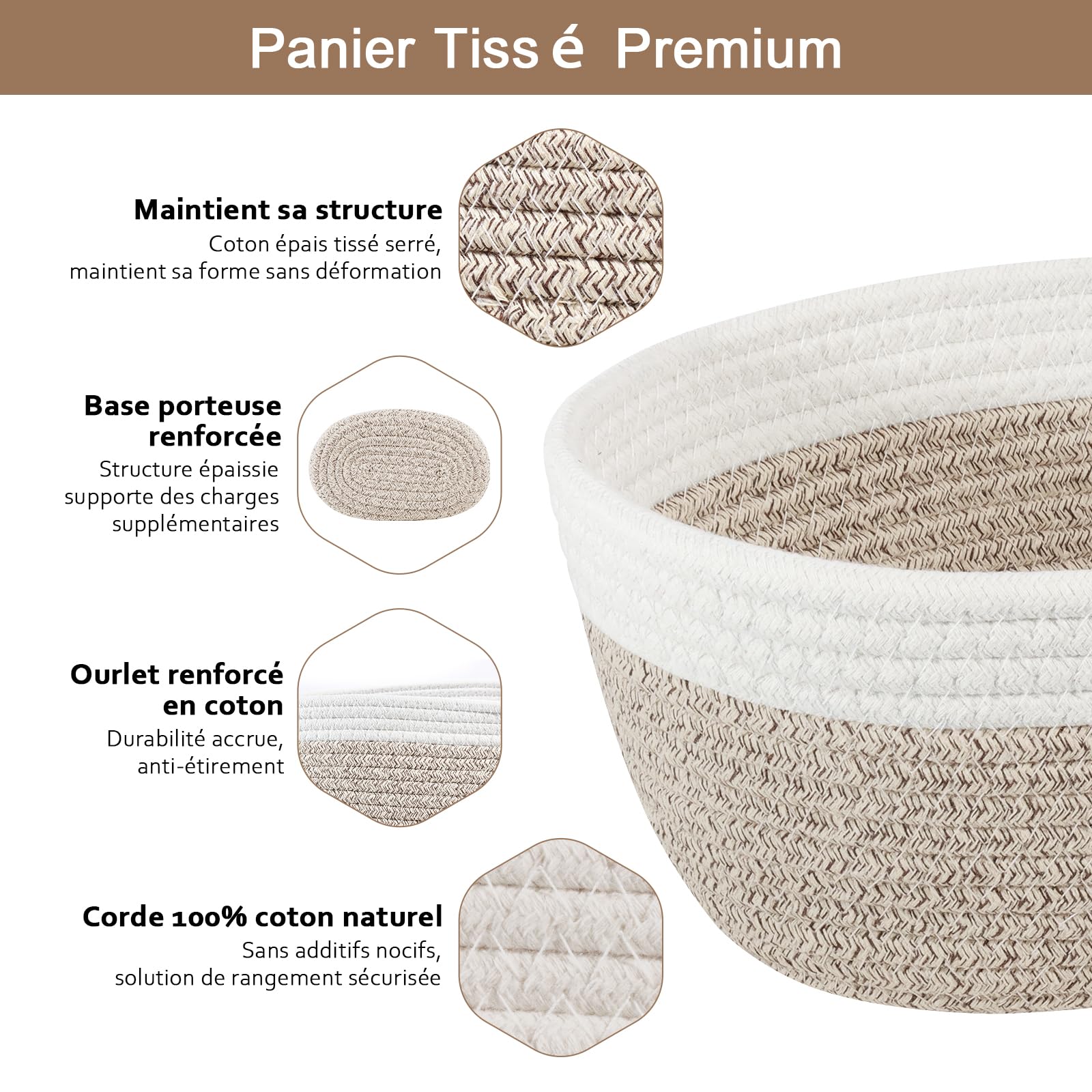 4 Pièces Panier Rangement - Panier Rangement Salle de Bain, Rangement Table a Langer, Petit Panier Rangement Tressés en Coton pour Salles de Bains et Aux Chambres à Coucher