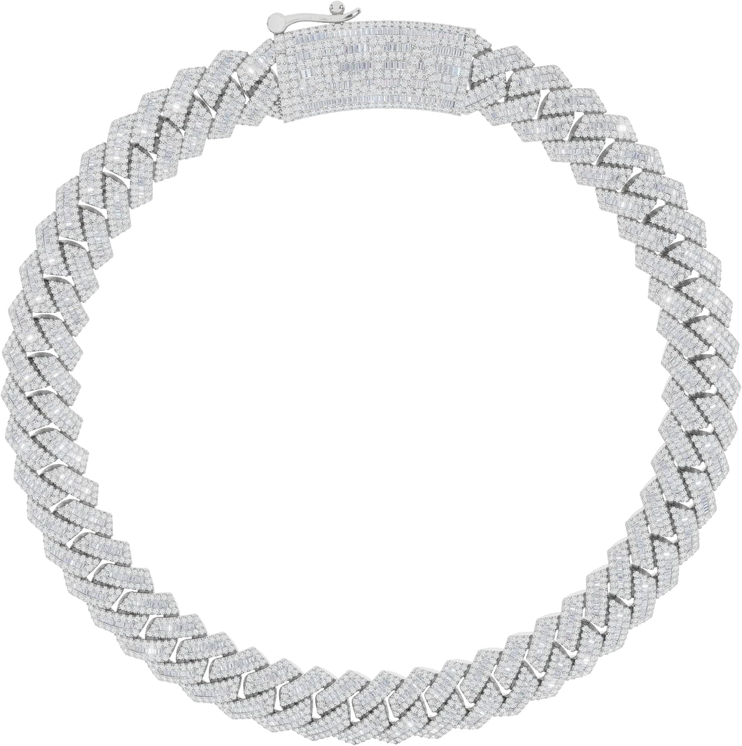 Cuban Link Chain Mens Iced Out Miami Cuban Necklace Hip Hop Jewelry Moissanite 14k Gold Plated 925 Sterling Silver (Color D, VVS1)