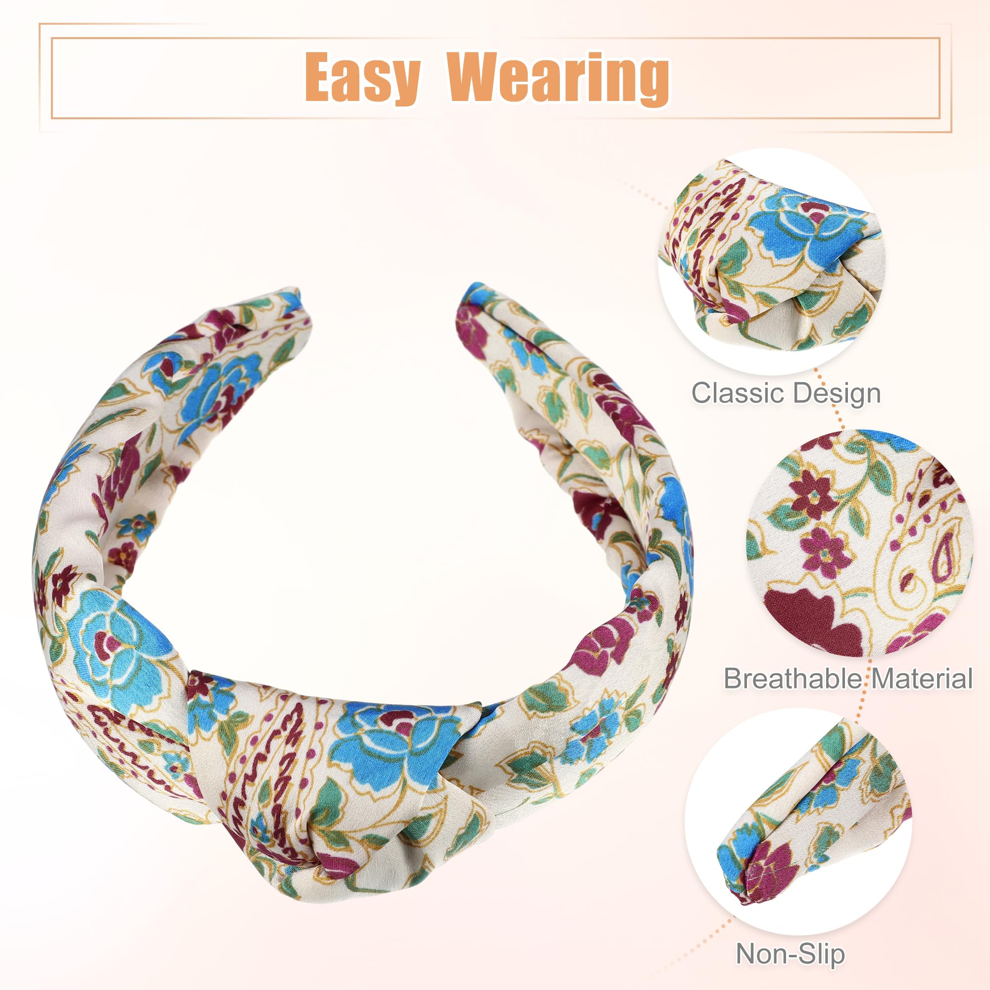VOCOSTE Floral Pattern Knotted Headband, for Women Girl Beige, 5.20"x2.36" - Image 4