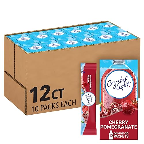 Crystal Light Cereza Granada con Sabor Natural y otros sabores naturales Mezcla de Bebida en Polvo, paquete de 120 ct, 12 cajas de 10 Paquetes Para
