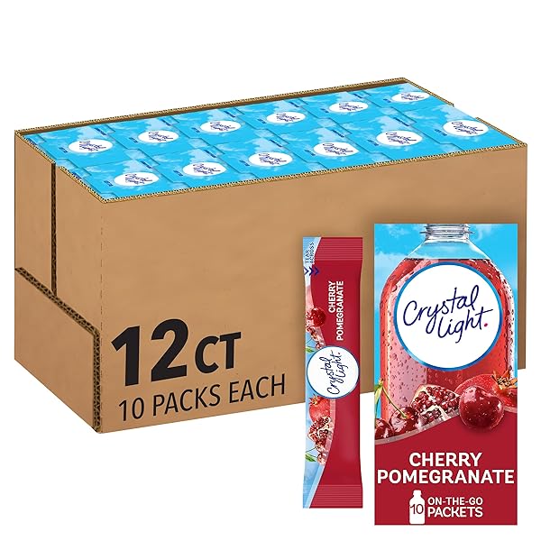 Crystal Light Cherry Pomegranate Naturally Flavored with other natural flavor Powdered Drink Mix, 120 ct Pack, 12 Boxes of 10 On-the-Go-Packets