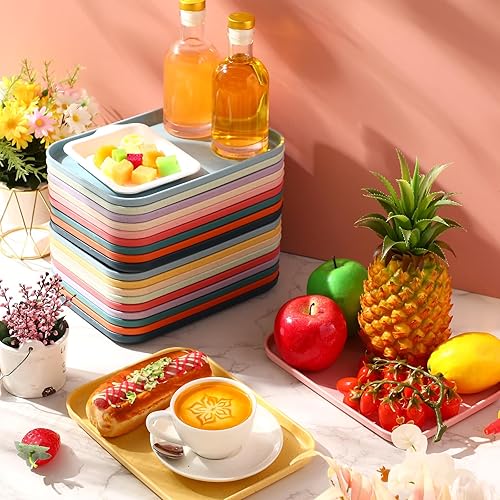 Miniatura 4 de Bandeja de comida rápida, 20 unidades, paja de trigo, bandeja de cafetería, bandeja de plástico para restaurante, bandeja rectangular para servir