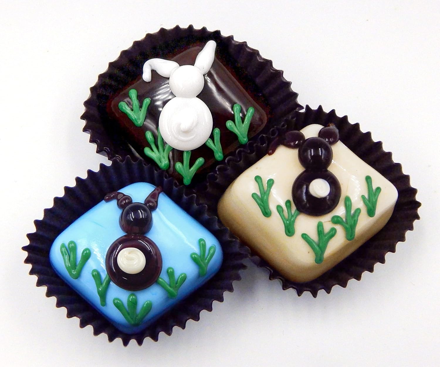 Art Glass Chocolate Bunny Butt Gift Handmade Easter Décor (Chocolate with White Bunny)