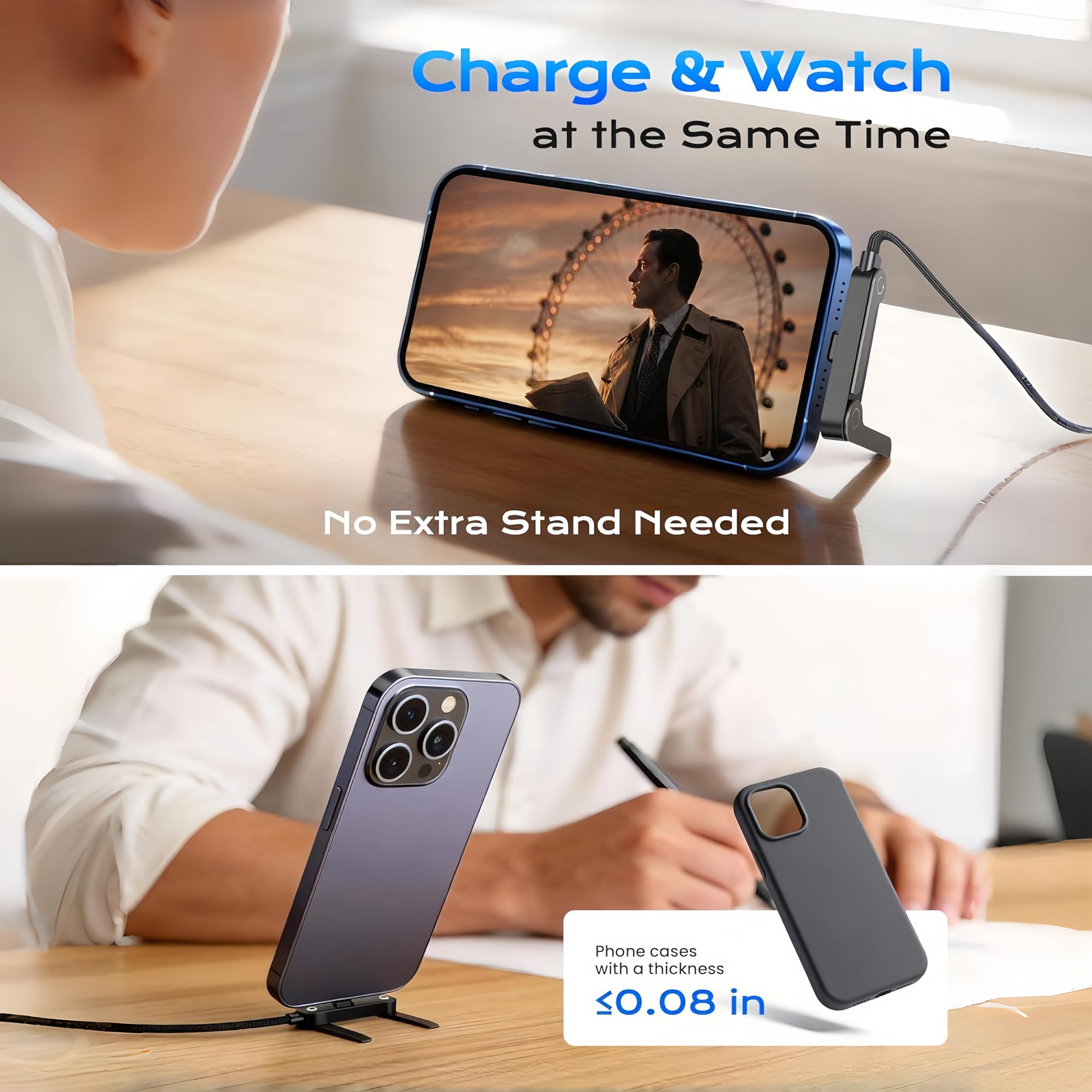 Soporte de carga plegable compatible con Ray Ban Meta/Display estuche de carga y teléfono, 240 W rápido USB C a USB C cable de carga multifuncional para caja de gafas inteligentes