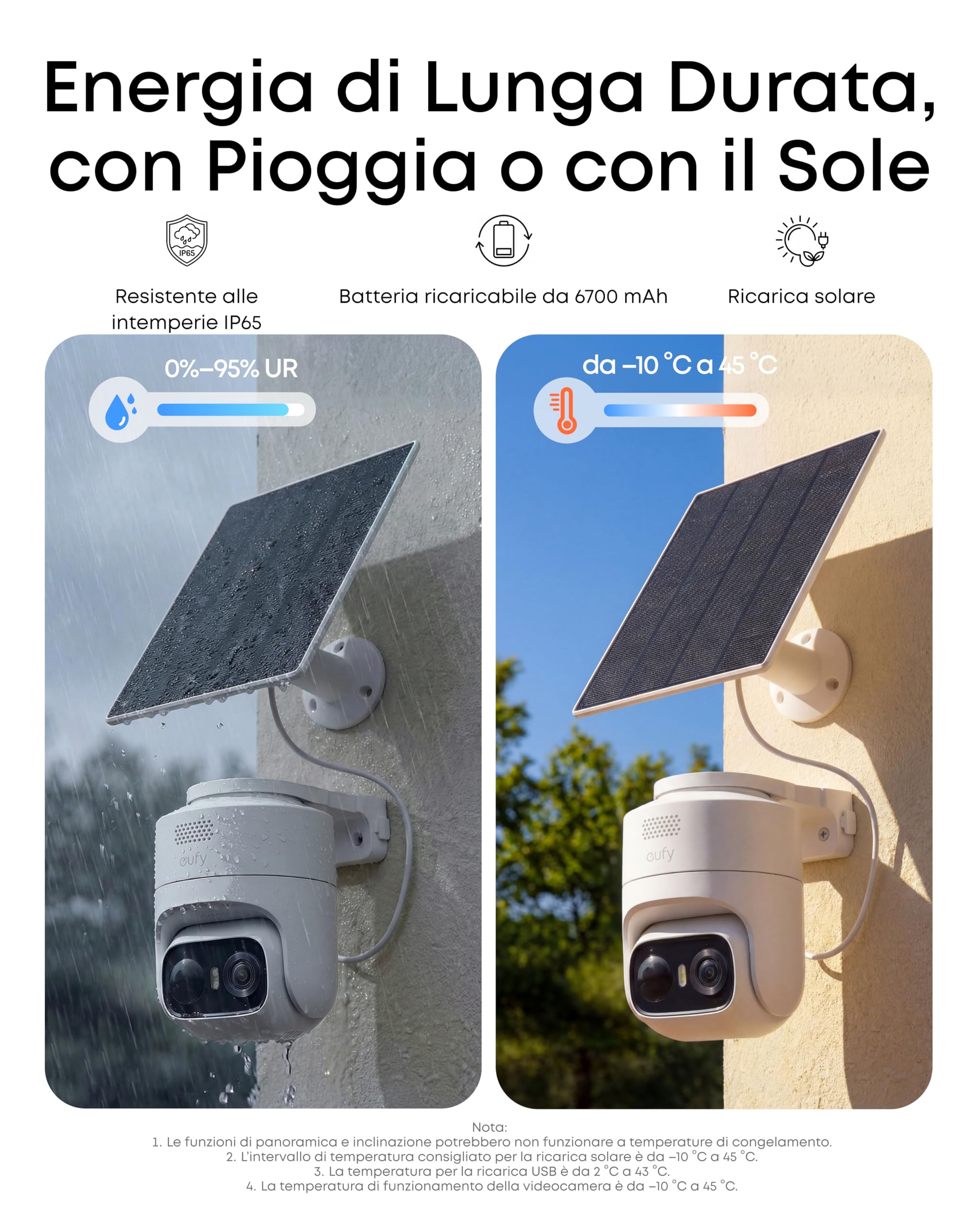 eufy Security eufyCam C37, videocamera di sicurezza wireless da esterno, tracciamento AI a 360° con pan e tilt, videocamera solare 2K, rilevamento persone/animali/veicoli, pannello solare flessibile