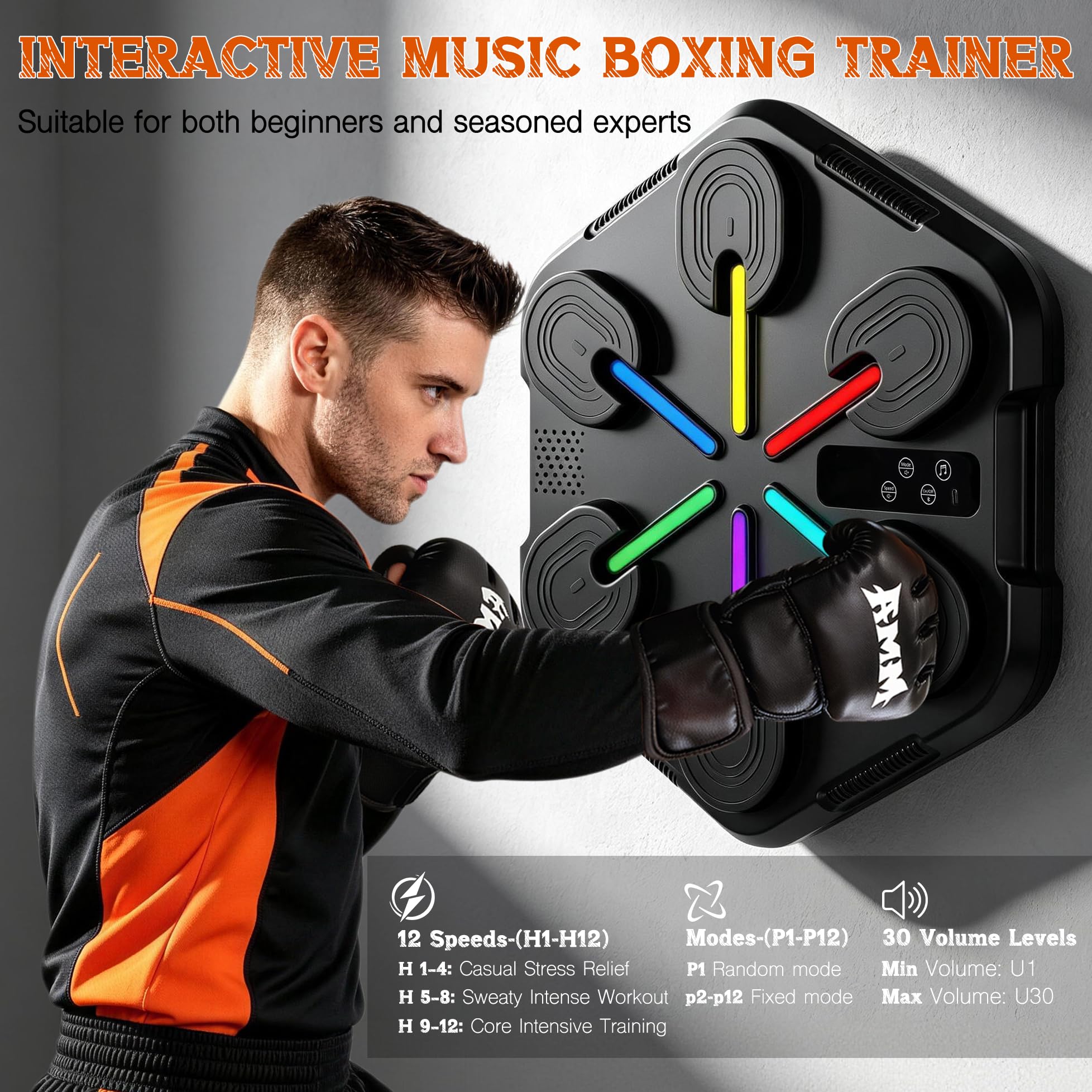 Macchina da boxe musicale per adulti, con montaggio a parete, con guantoni da boxe, velocità regolabile a 12 marce, attrezzatura per allenamento musicale per allenamento in palestra a casa