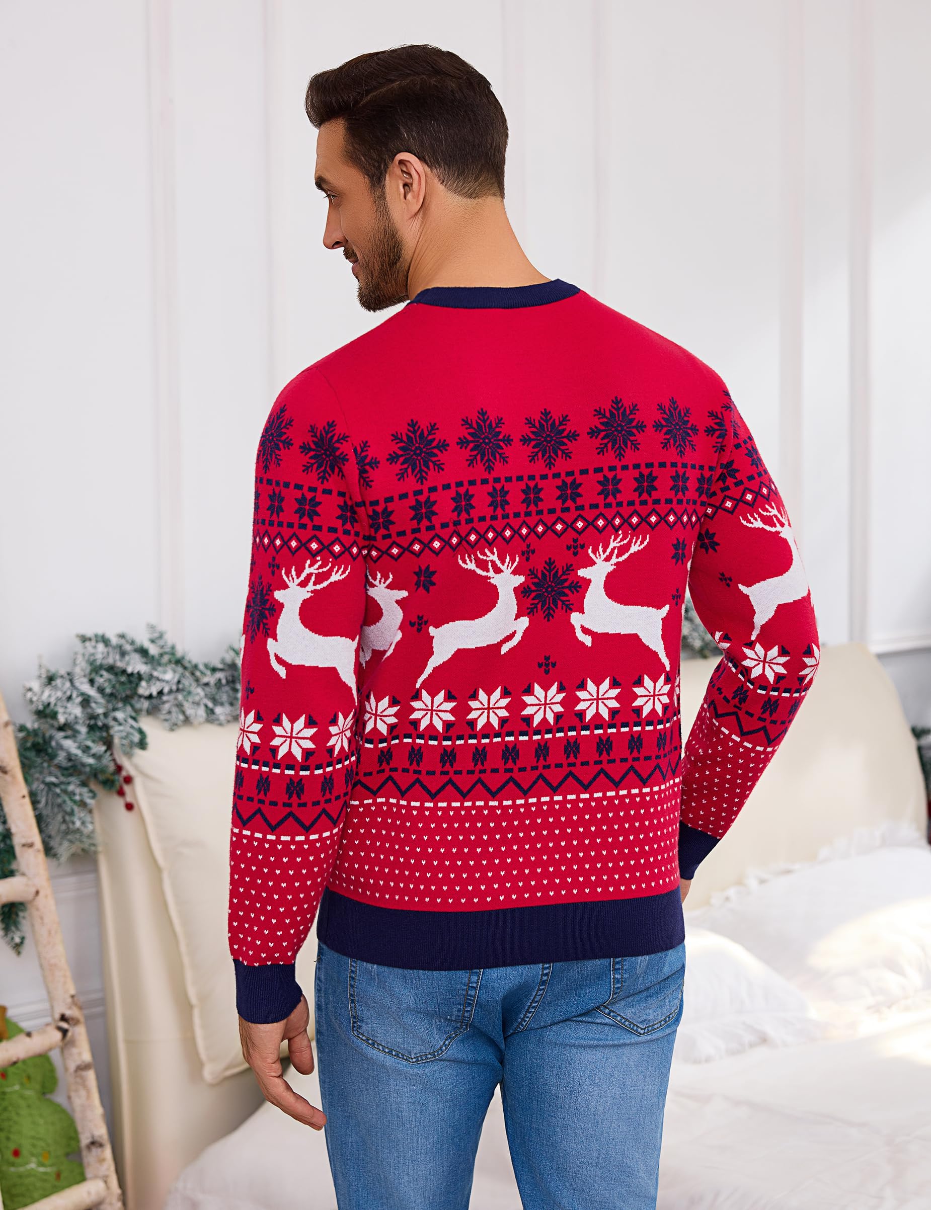 Litherday Jersey de Navidad para Hombre Ugly Christmas Sweater Divertido Jersey de Navidad Cuello Redondo Jerseys de Punto con Copo de Nieve para Navidad Fiesta