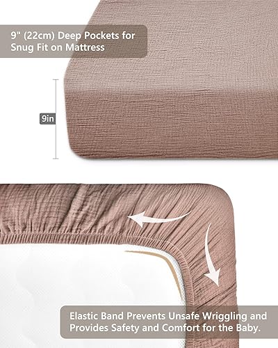 Miniatura 5 de Sábanas de cuna para niños y niñas, sábanas ajustables para cama de bebé y niño pequeño de 28" x 52", ropa de cama de colchón de cuna de muselina de