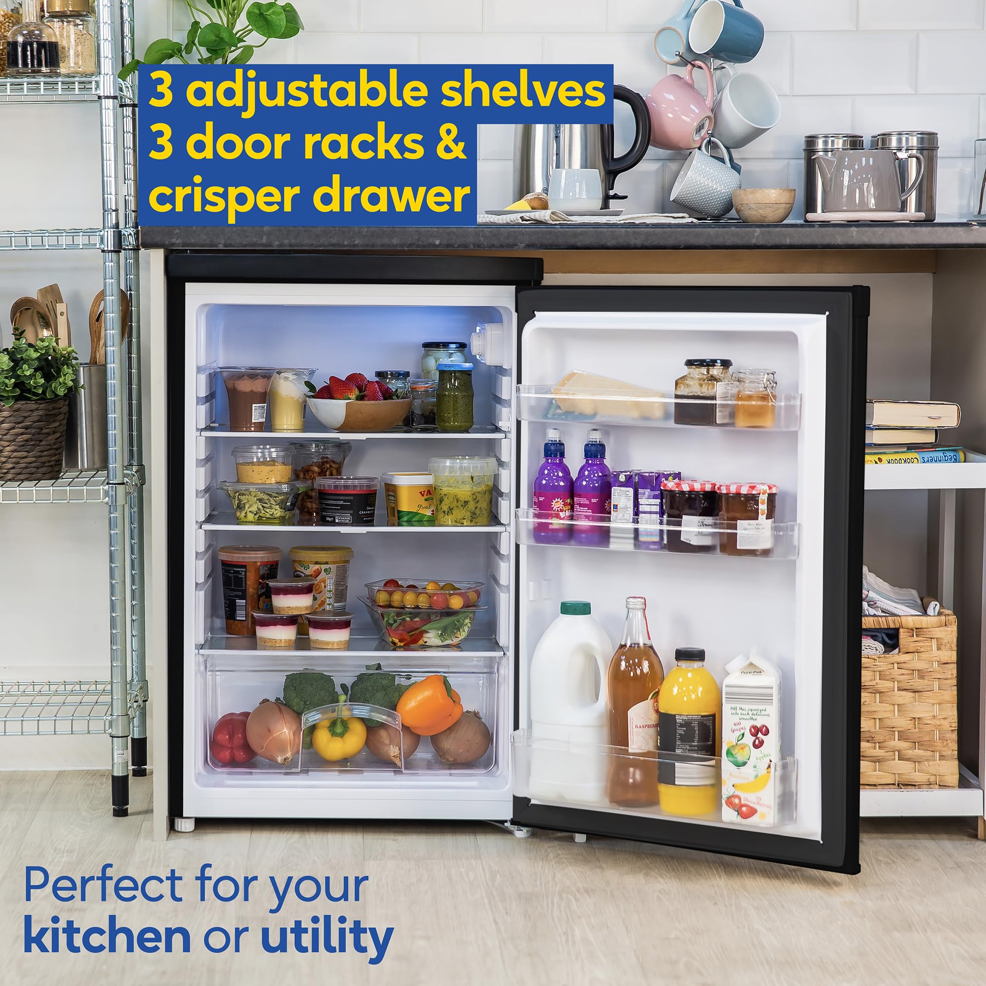 Russell Hobbs Under Counter Larder Fridge 127 Litre with Adjustable Thermostat & Feet, 3 Removable Shelves, Internal LED Light, Reversible Door, Black, 2 Year Guarantee RH85UCLF552E1B — view 4
