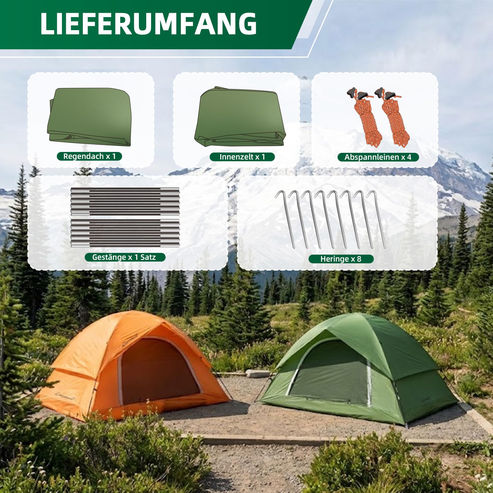Clostnature 2/4 Personen Zelt für Camping - Wasserdichtes Outdoor Zelt Leichtes Kuppelzelt, Kompakt Zelt mit Kleinem Packmaß für Familie, Strand, Festival, Gruppe