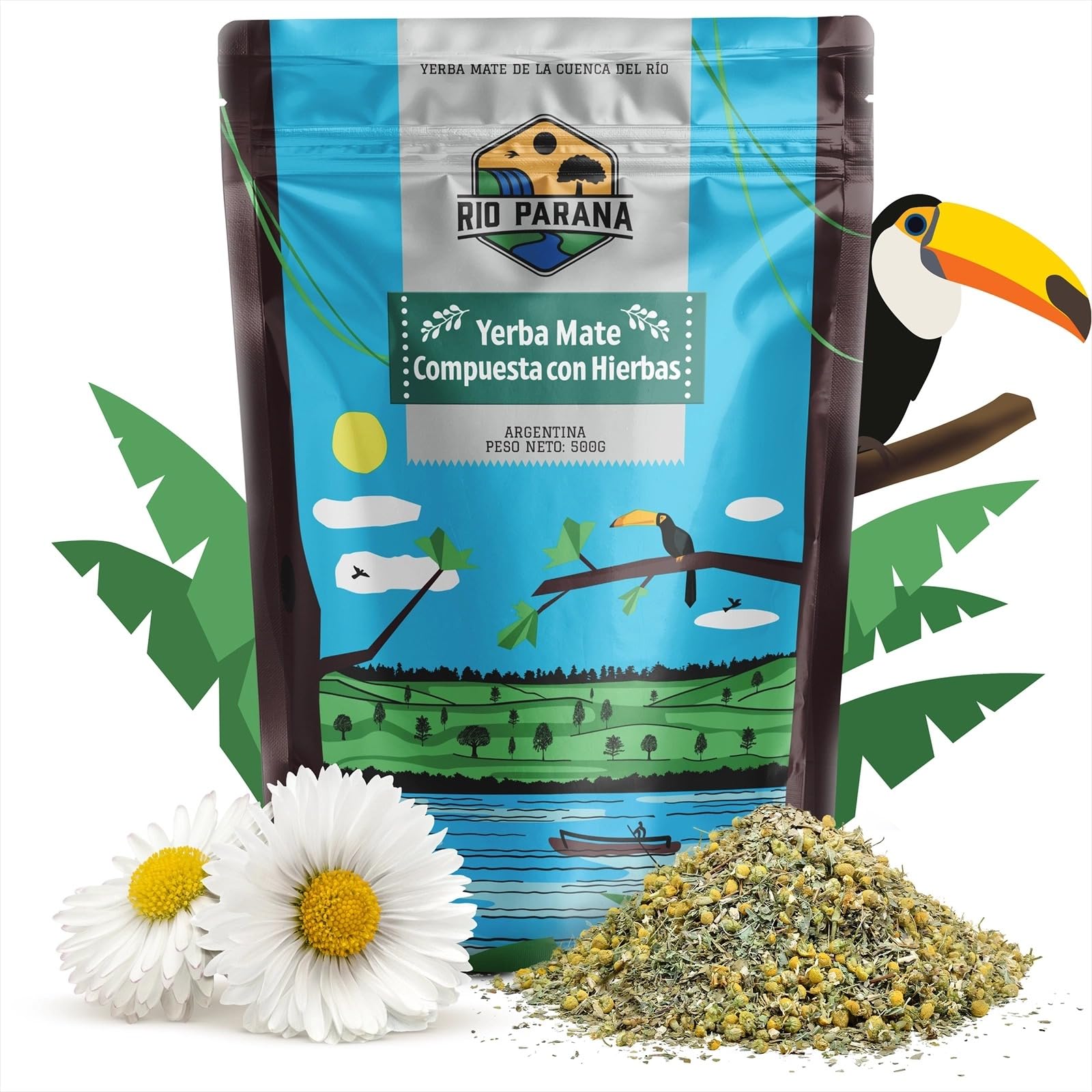 Yerba Mate Tea Compuesta con Hierbas 500g - Argentine Yerba Mate with Peppermint, Lemon Verbena, Fennel & Chamomile, Herbal Loose Leaf Blend