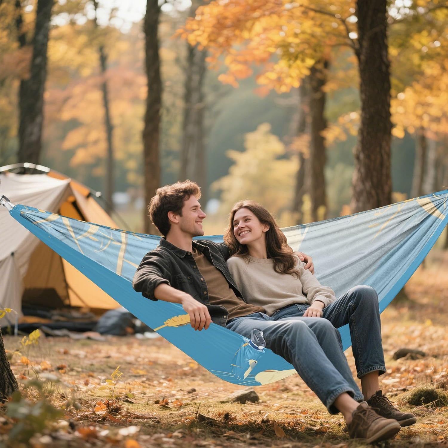Cute Bunny Blue Hammocks for Camping with Hanging Rope Indoor Hammock for Camping & Hiking Essential