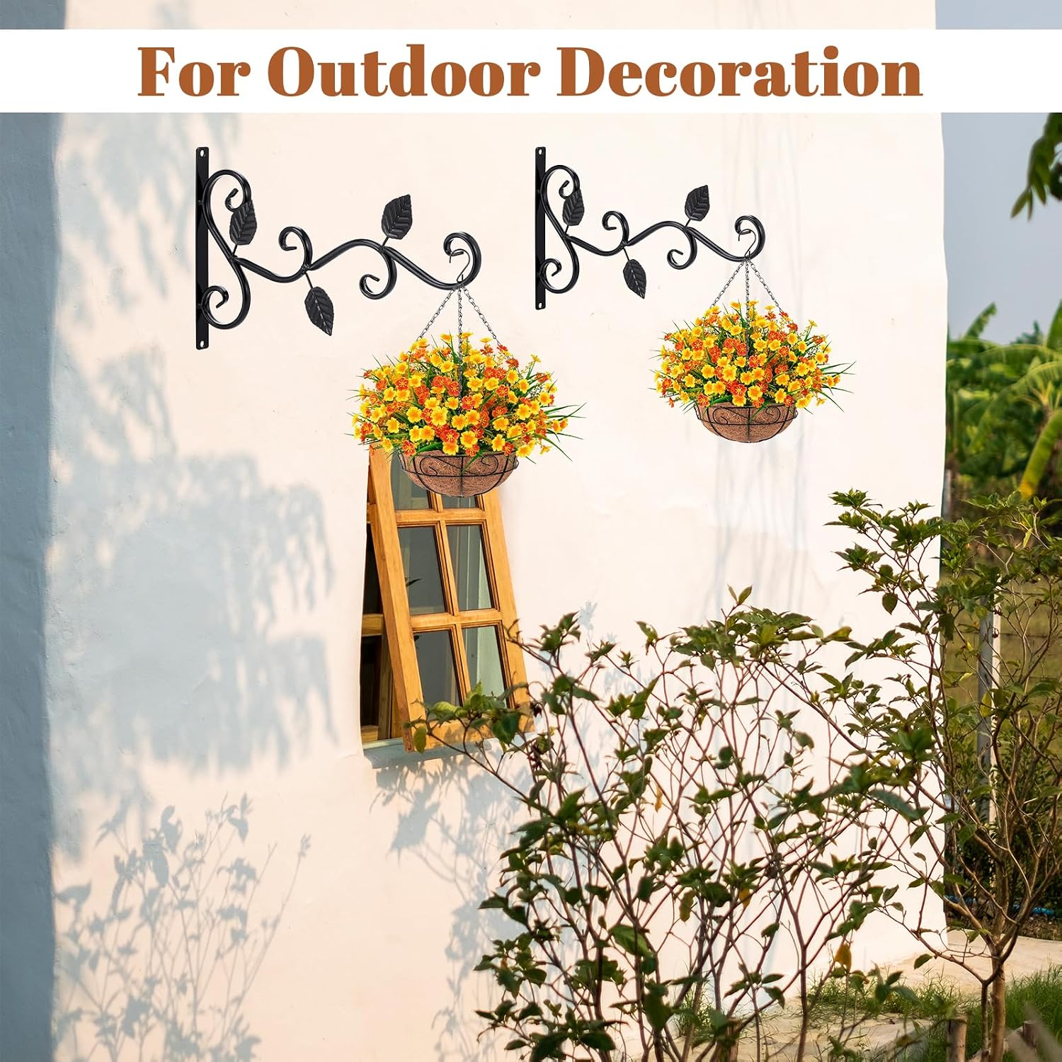 6 Pack Hanging Plant Brackets 12-Inch, Black Iron Wall Hooks for Planters, Lanterns, Bird Feeders & Wind Chimes Indoor/Outdoor