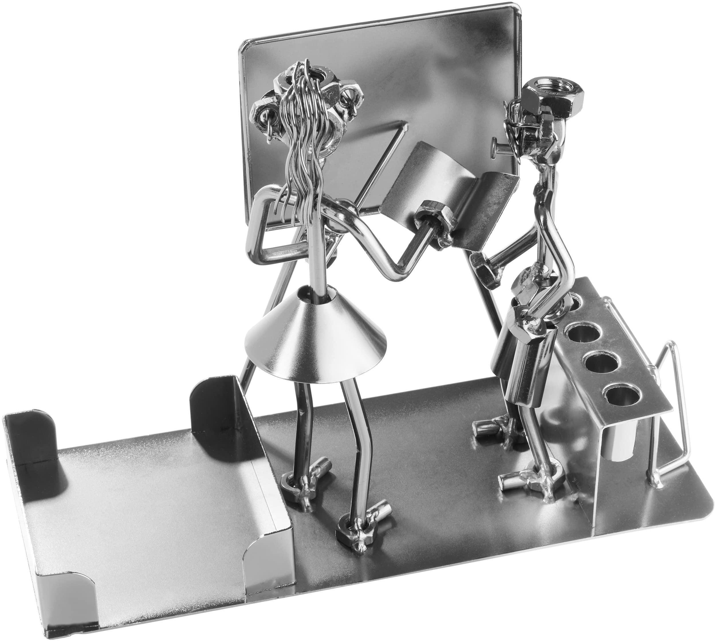 BRUBAKER Schraubenmännchen Lehrerin mit Stiftehalter - Handarbeit Eisenfigur Schule Metallmännchen mit Visitenkartenhalter und Fach für Notizzettel - Metallfigur Geschenkidee