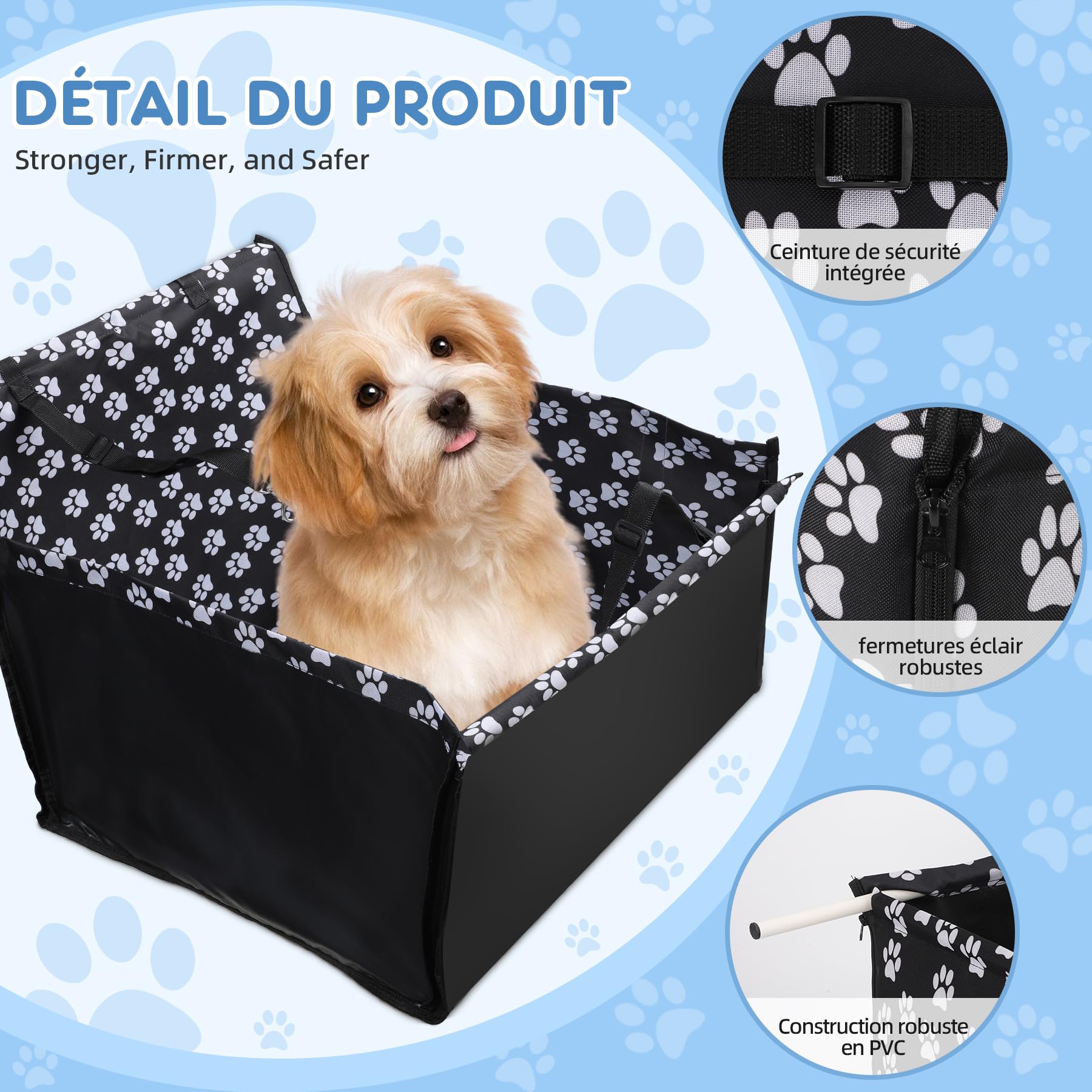 68x57x33 cm Wimypet Siège Auto Chien 3-en-1 Étanche – Panier Chien Voiture, Housse Protection Coffre, Siège Chien Voiture Arrière, Tissu Oxford Durable Facile à Installer