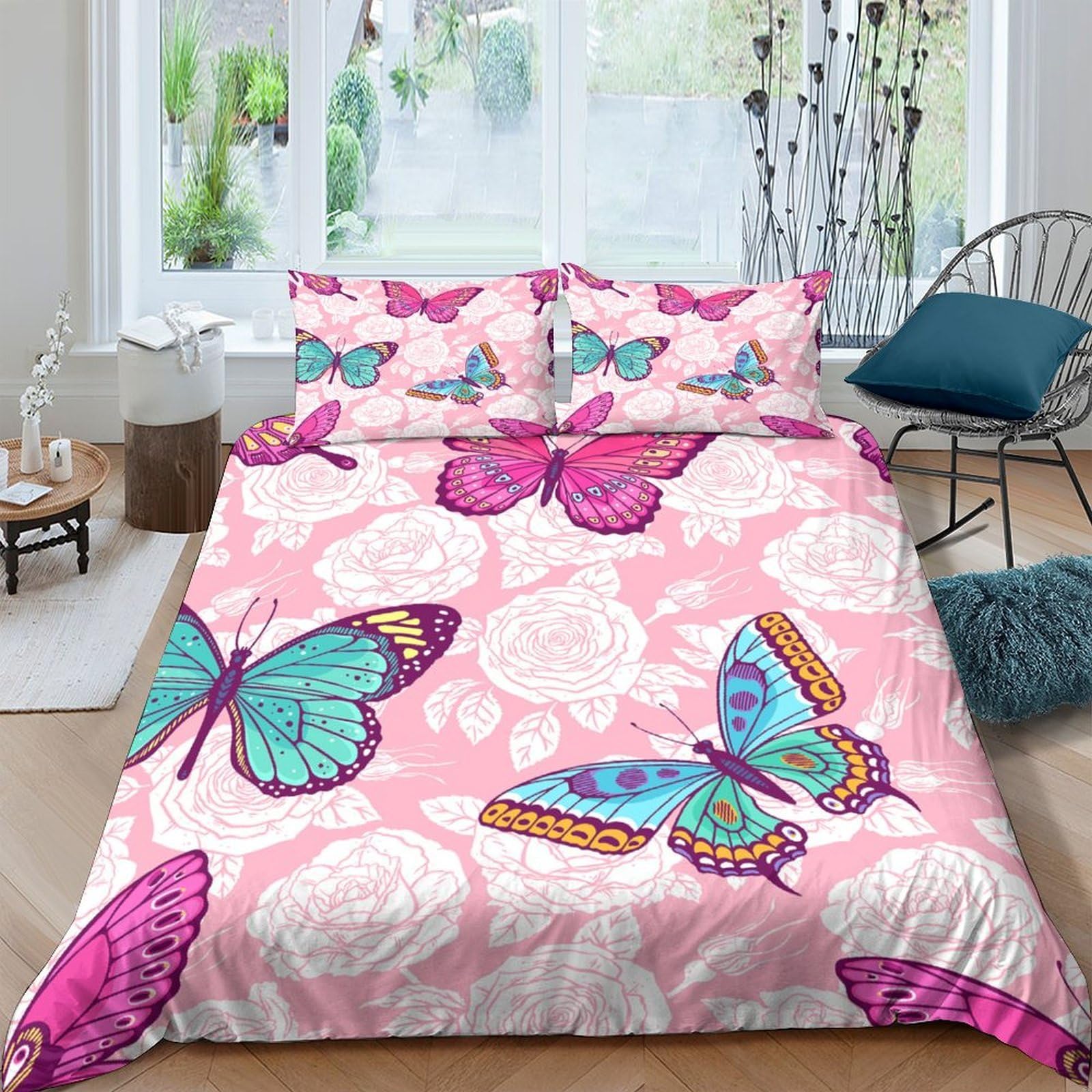 Ctjqhvkz Style-5 3D Printed Pink Butterfly Fitted Sheet Microfiber Soft Bed Cover For Bedroom Dorm Mattress Decor Dustproof Washable Single（135X200cm）