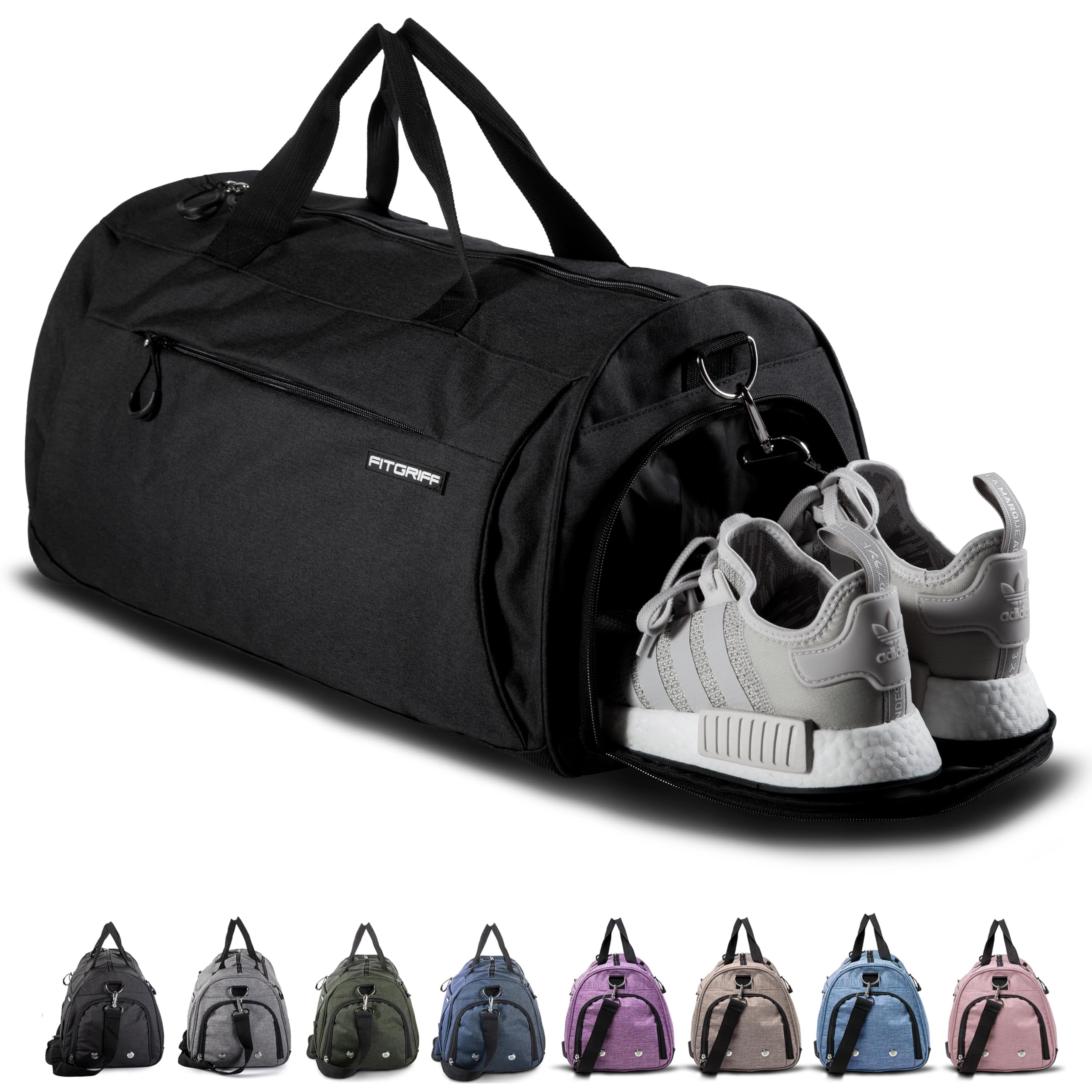 Fitgriff® Sports Gym Bag for Men and Women - with Shoe Compartment & Wet Pocket - Fitness Bag