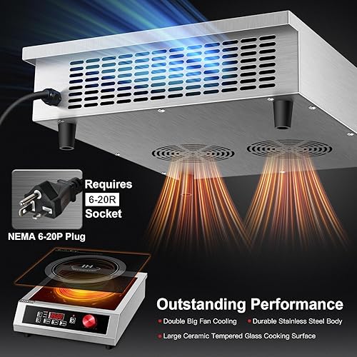 Miniatura 6 de Placa de inducción comercial de 3500 W, 220 V  240 V, potente quemador de inducción eléctrico, estufa eléctrica de encimera con sensor digital,