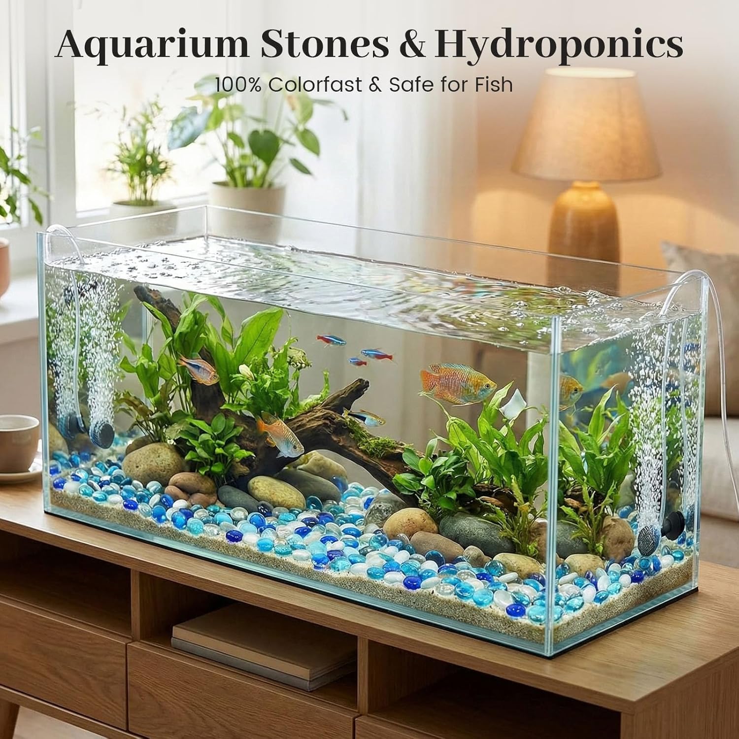 FUTUREPLUSX 500PCS Blue & 500PCS Black Flat Glass Marbles - Decorative Glass Stones, Vase Fillers, DIY Craft Beads for Table Scatter, Aquarium Rocks