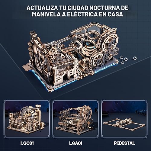 Miniatura 2 de ROKR Pista de Canicas Eléctrica de Madera 3 en 1, Rompecabezas 3D para Adultos, Kits de Juguetes de Construcción de Modelos de Madera, Regalo Ideal