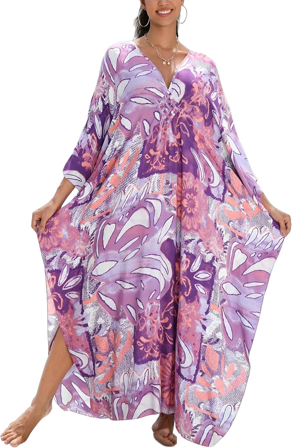 Keylorting Womens Plus Size Kaftan Dress Plus Size Maxi Dress Moo Moos Beach Cover Up