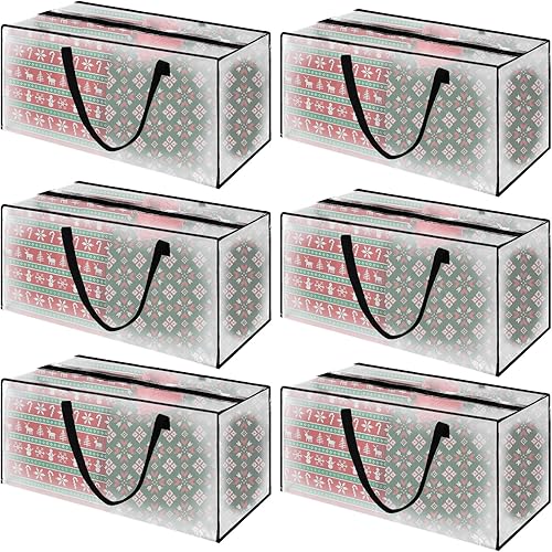 Paquete de 6 bolsas trasladables transparentes extra grandes con cremalleras y asas de transporte, bolsa de almacenamiento resistente para ahorrar