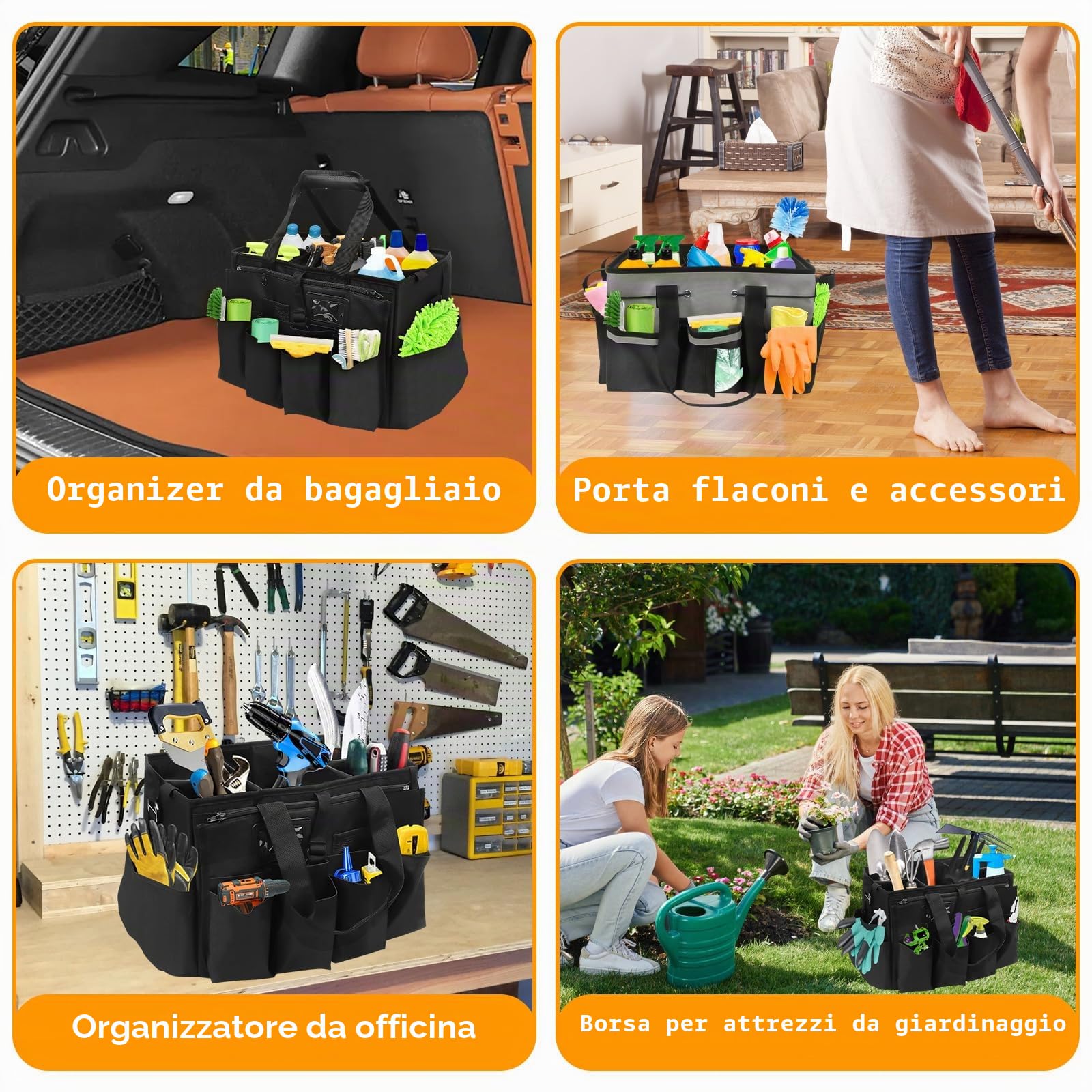 Cesto per la Conservazione dei Prodotti per la Pulizia, Borsa per Kit Pulizia Auto, Cestino Porta Attrezzi, Organizzatore per la Pulizia, con Spallacci Regolabili, Accessori pulizia Casa, Impermeabile