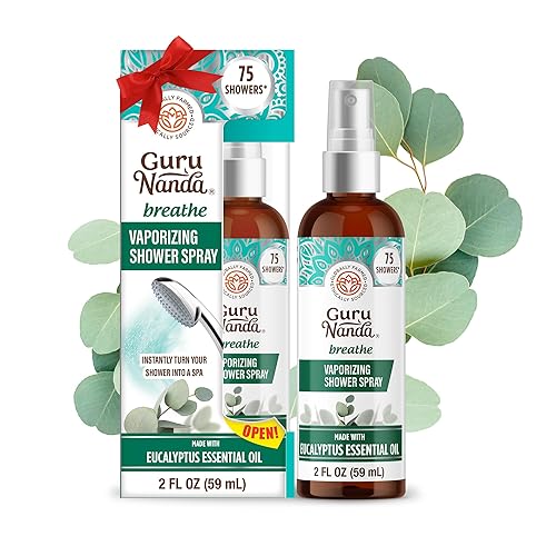GuruNanda Breathe - Spray de ducha vaporizador, 100% natural con eucalipto y albahaca para ayudar con la congestión y apoyar la claridad mental (2
