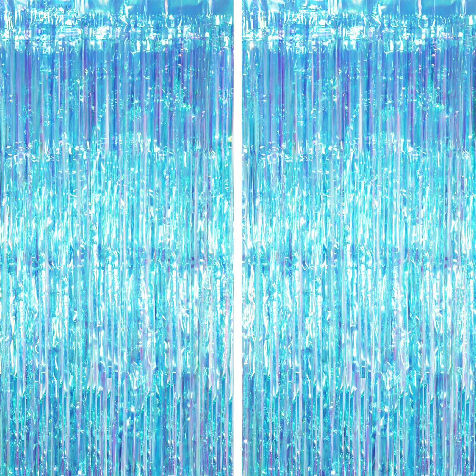 Voircoloria Iridescent Green Fringe Backdrop Curtains,3.3x6.6ft, 2 Pack