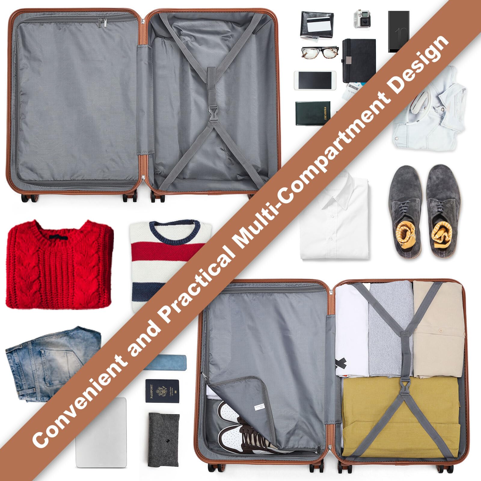 Kono Maleta de Mano Grande 23 Kilos Maleta Grande 75cm con Material ABS con Cerradura TSA y 4 Ruedas（L,Crema Claro）
