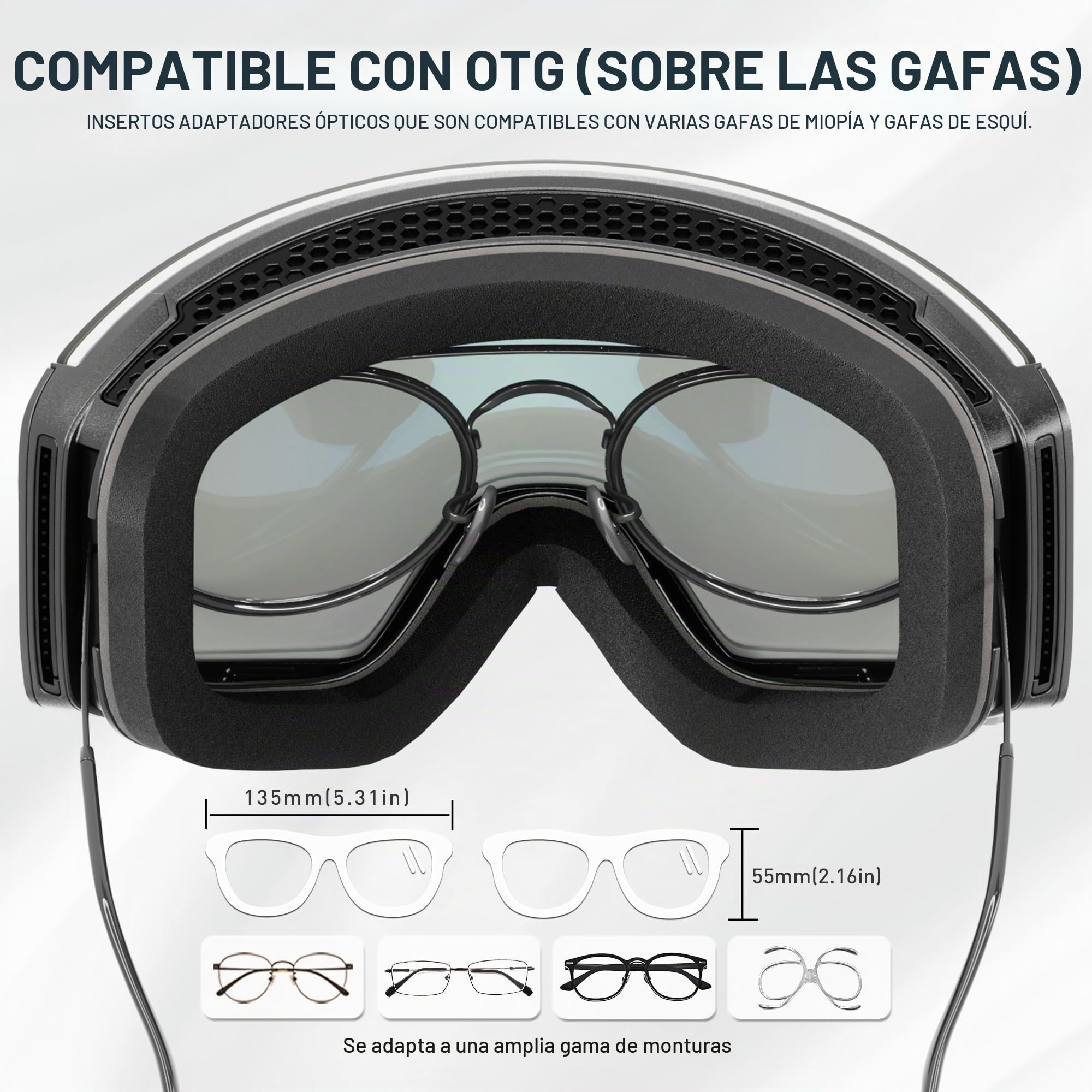 KAPVOE Gafas de Esquí Fotocromaticas OTG para Hombre y Mujer Antivaho Transparente Gafas de Snowboard UV400 K0718