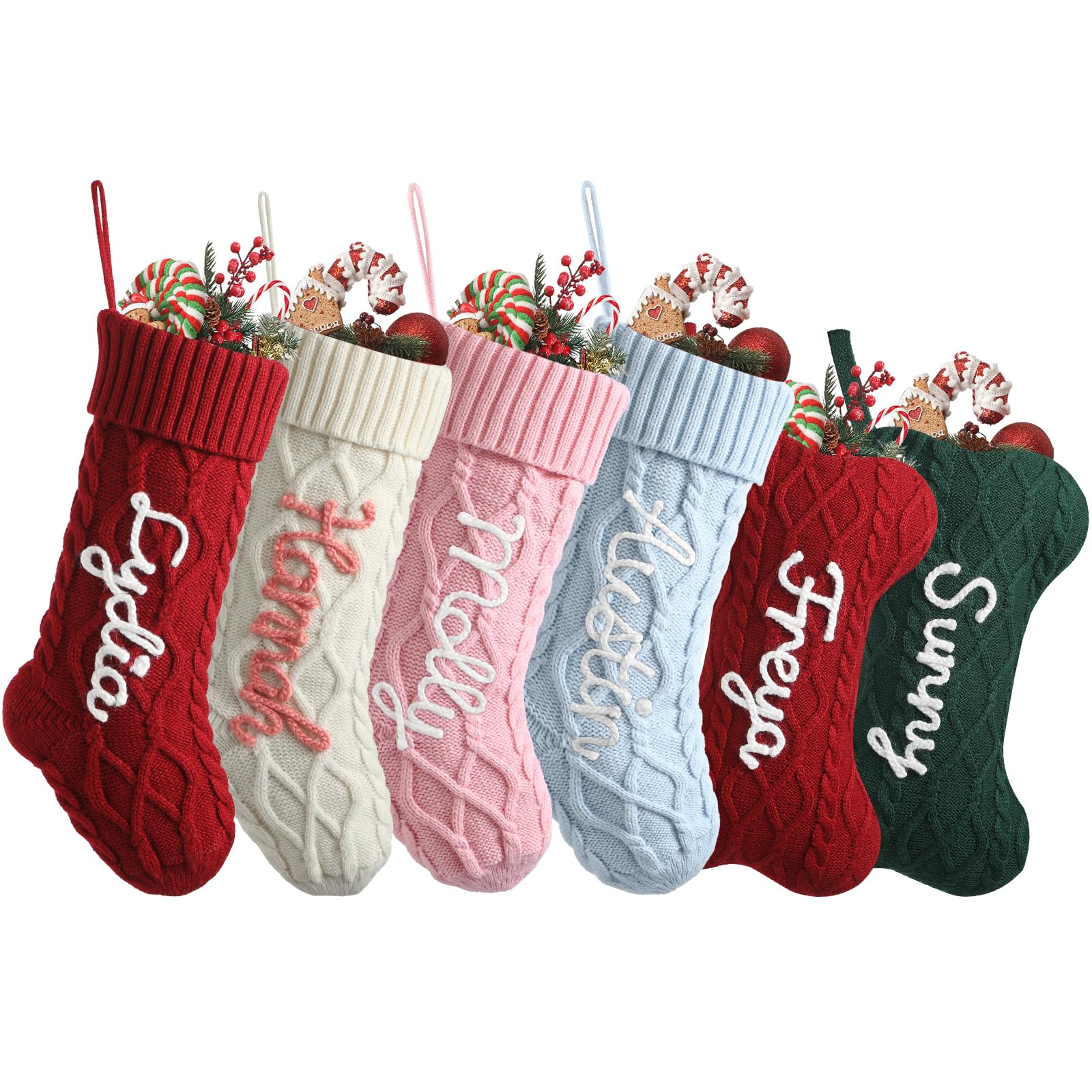 Personalised Christmas Stockings, Knitted Xmas Stocking，18” Large, 1 Pack