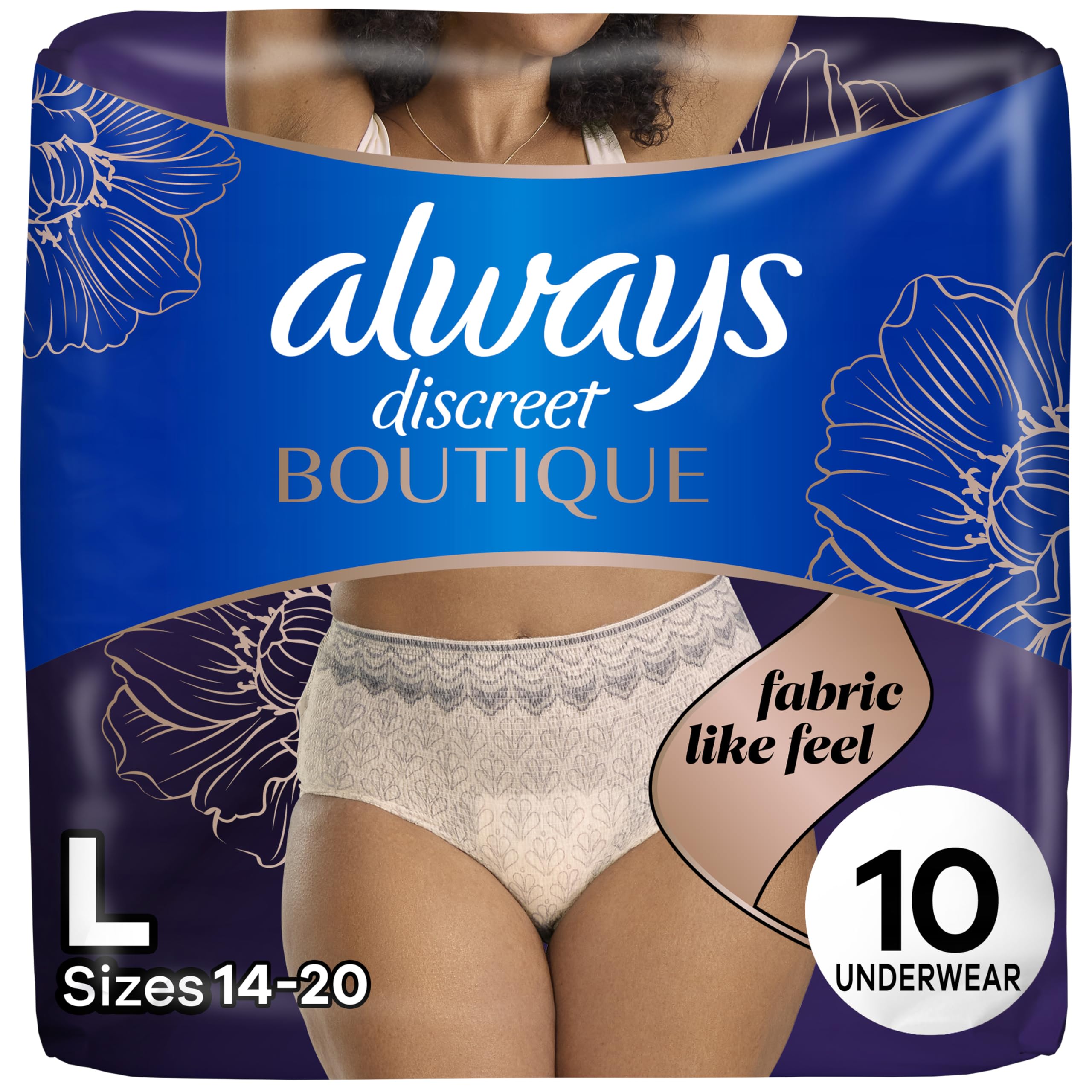 Boutique Incontinence Underwear for Women, Large, 10 Count (Packaging May Vary)