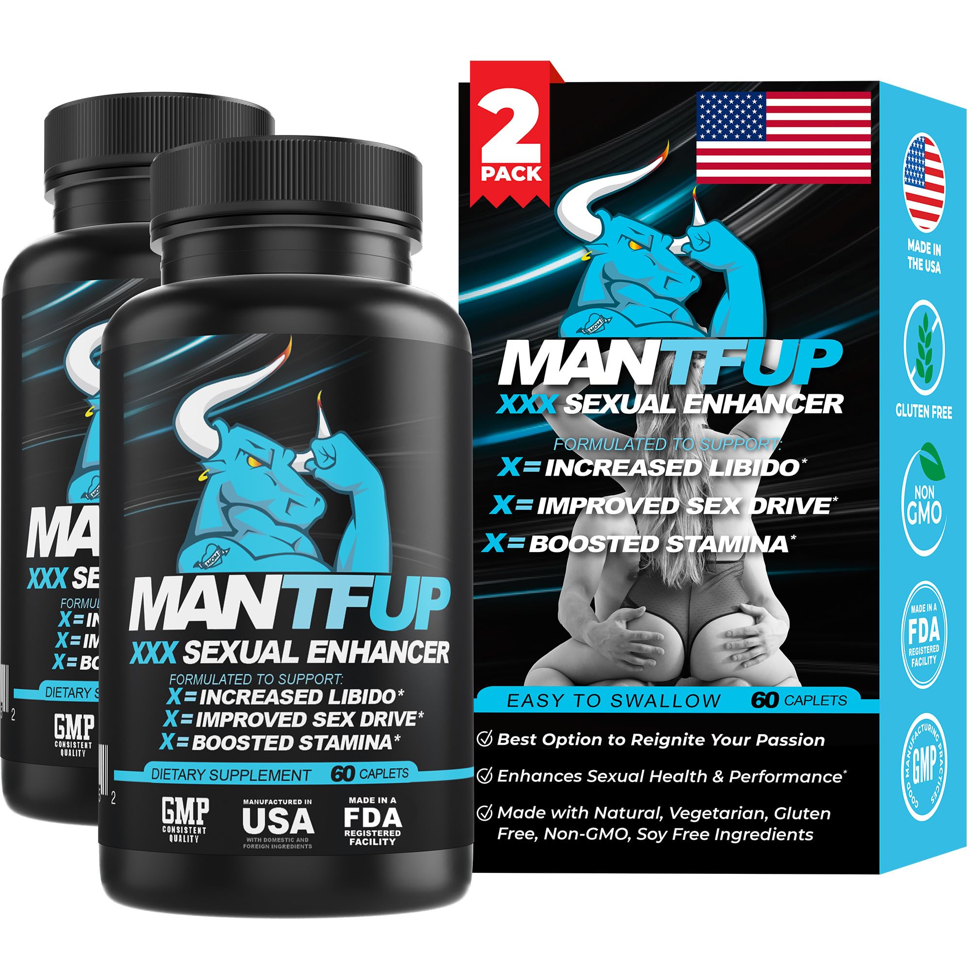 MANTFUP Daily Sexual Enhancer for Men | Boost Libido, Testosterone, Pleasure & Performance, Fast-Acting Enhancement | Potenciadores de Testosterona (120 Count (Pack of 2))