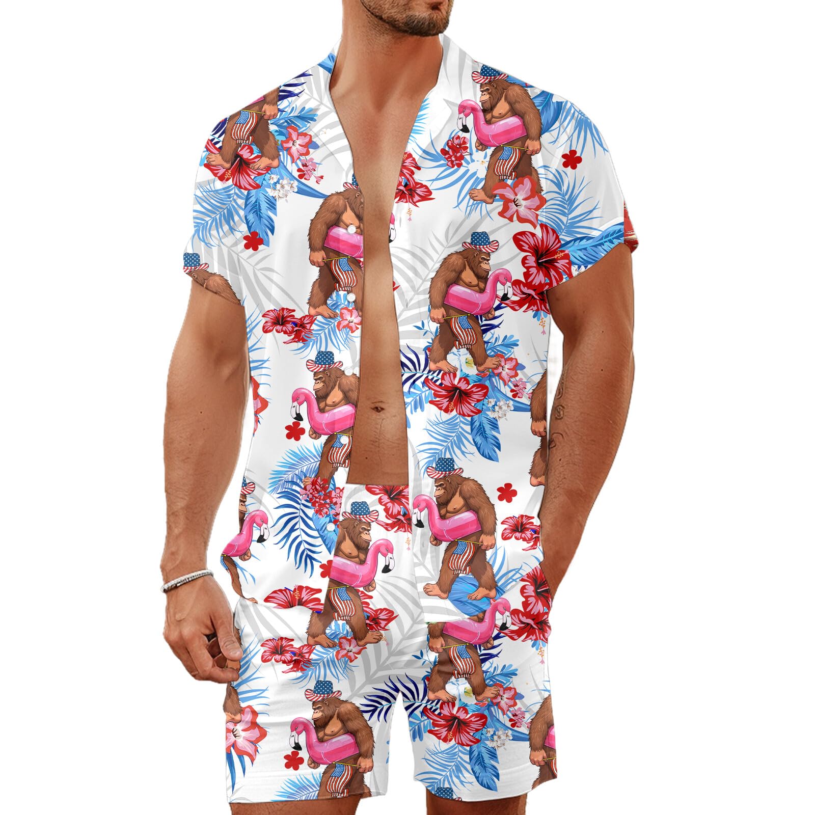 Men's 80s 90s Neon Hawaiian Shirt Rave Disco Glow Party Sets