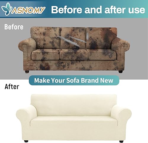 Vista 208 de Asnomy Couch Covers for 3 Cushion Couch Stretch Sofa Covers Slipcovers, Pet Protector Furniture Covers for Dogs Cats Spandex Jacquard Fabric Small