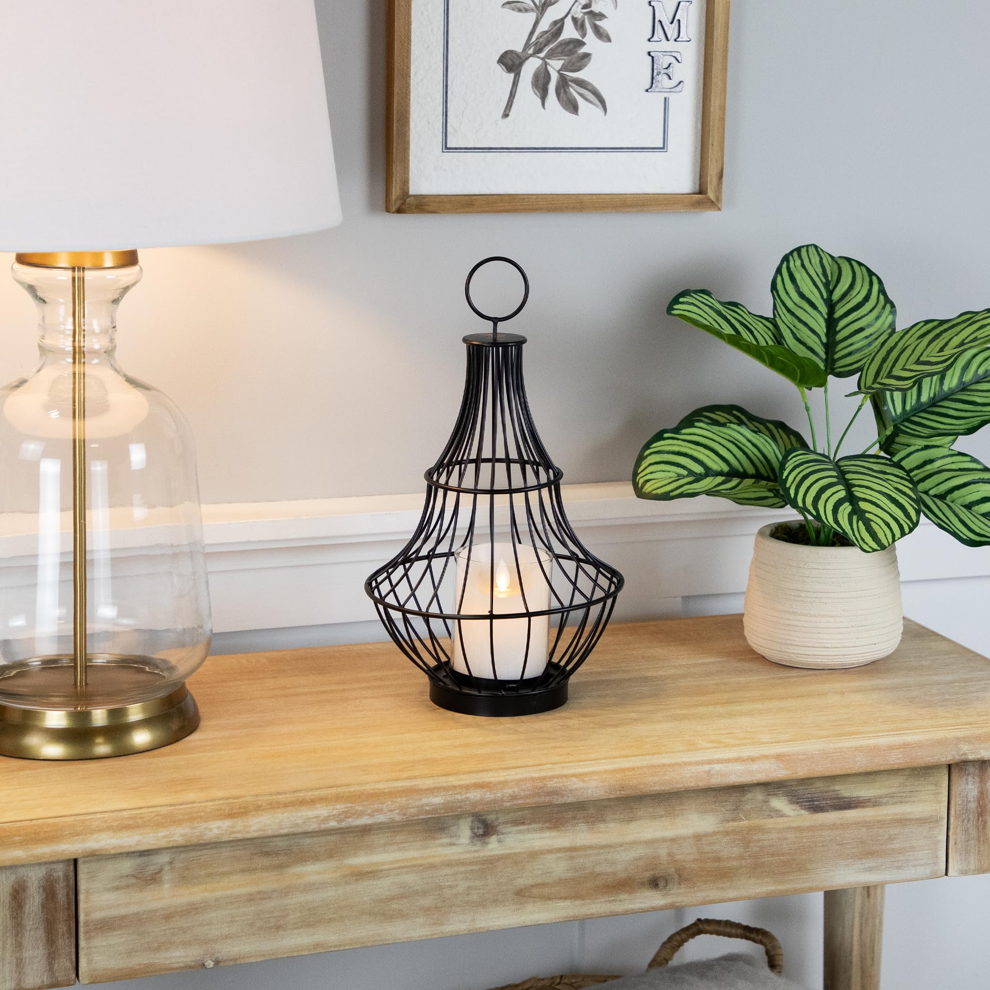 Northlight Metal Cage Hurricane Pillar Candle Holder, 14